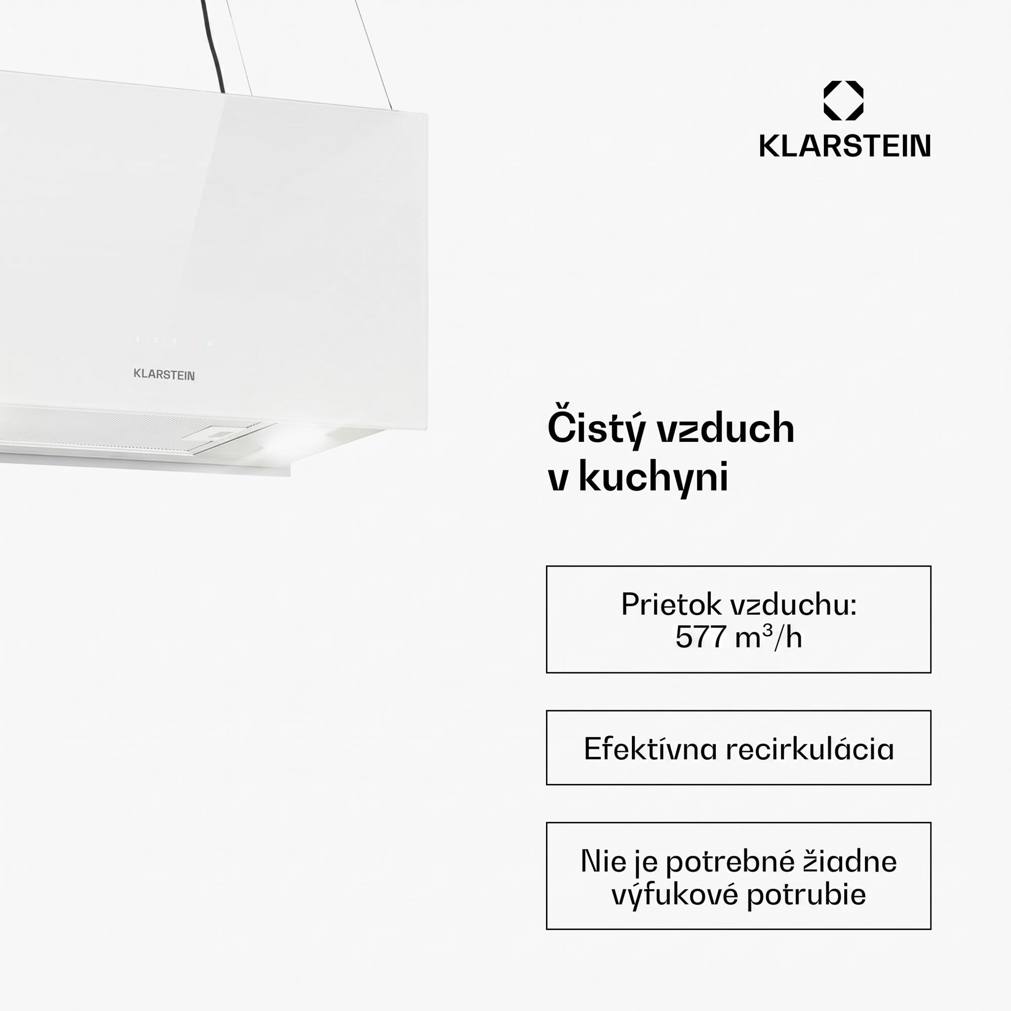 Klarstein Kronleuchter L, digestor, 60 cm, ostrovčekový, 577 m³/h, dotykové ovládanie, LED, biely – Obrázok 3