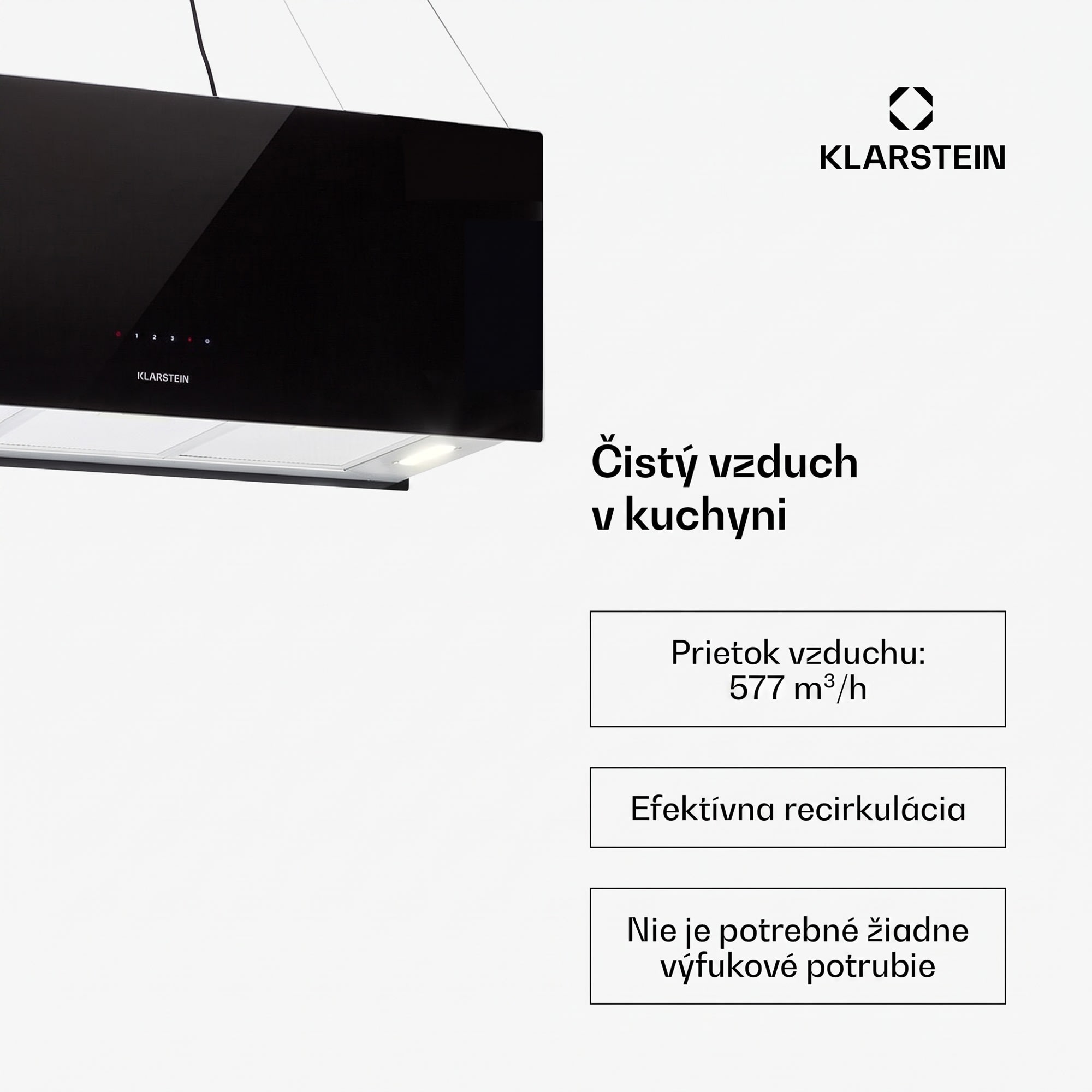 Klarstein Kronleuchter XL, digestor, 90 cm, ostrovčekový, 577 m³/h, dotykové ovládanie, LED, čierny – Obrázok 3