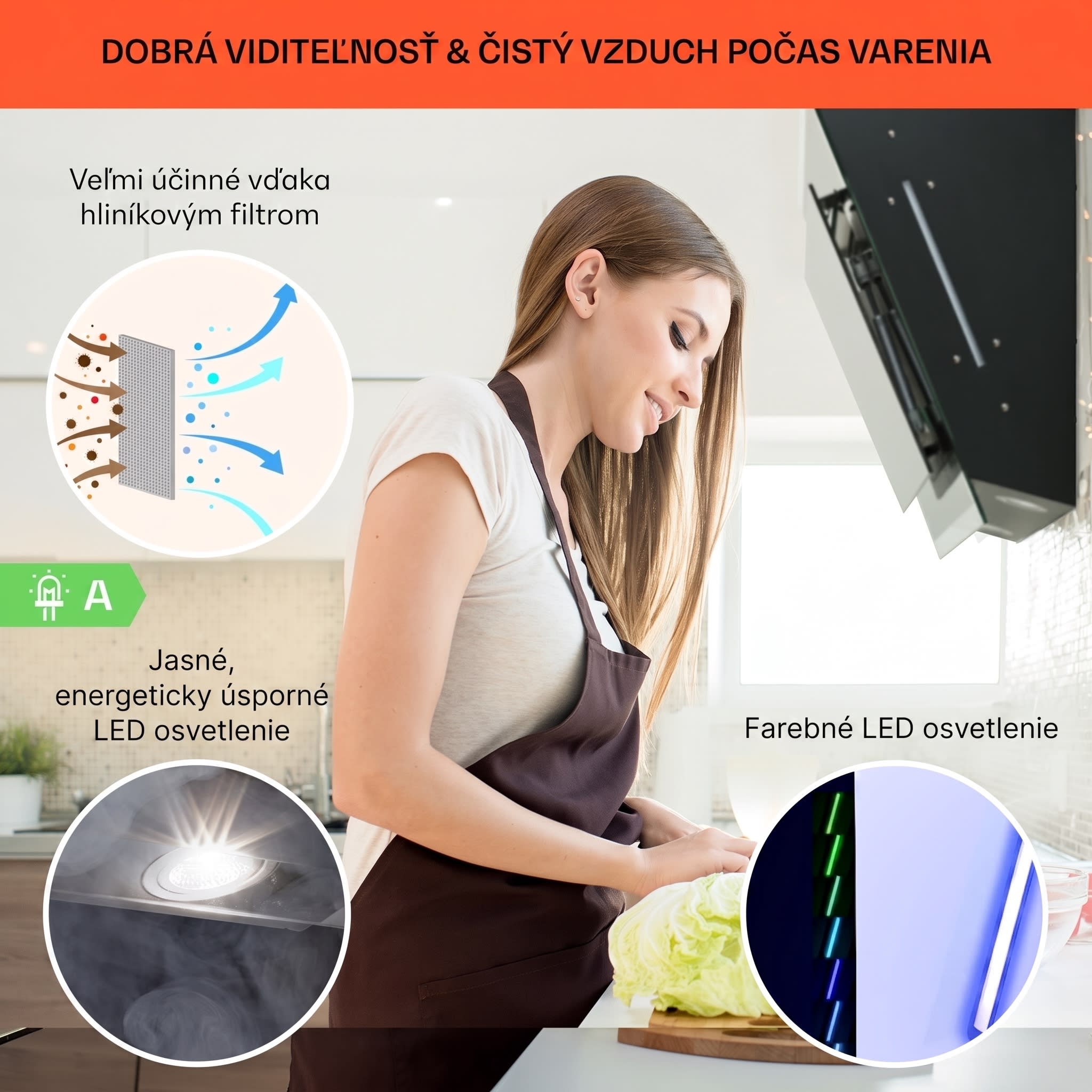 Klarstein Mirage 90, digestor, 90 cm, nástenný, 515 m³/h, A++, dotykový panel, RGB svetlo, čierny – Obrázok 4