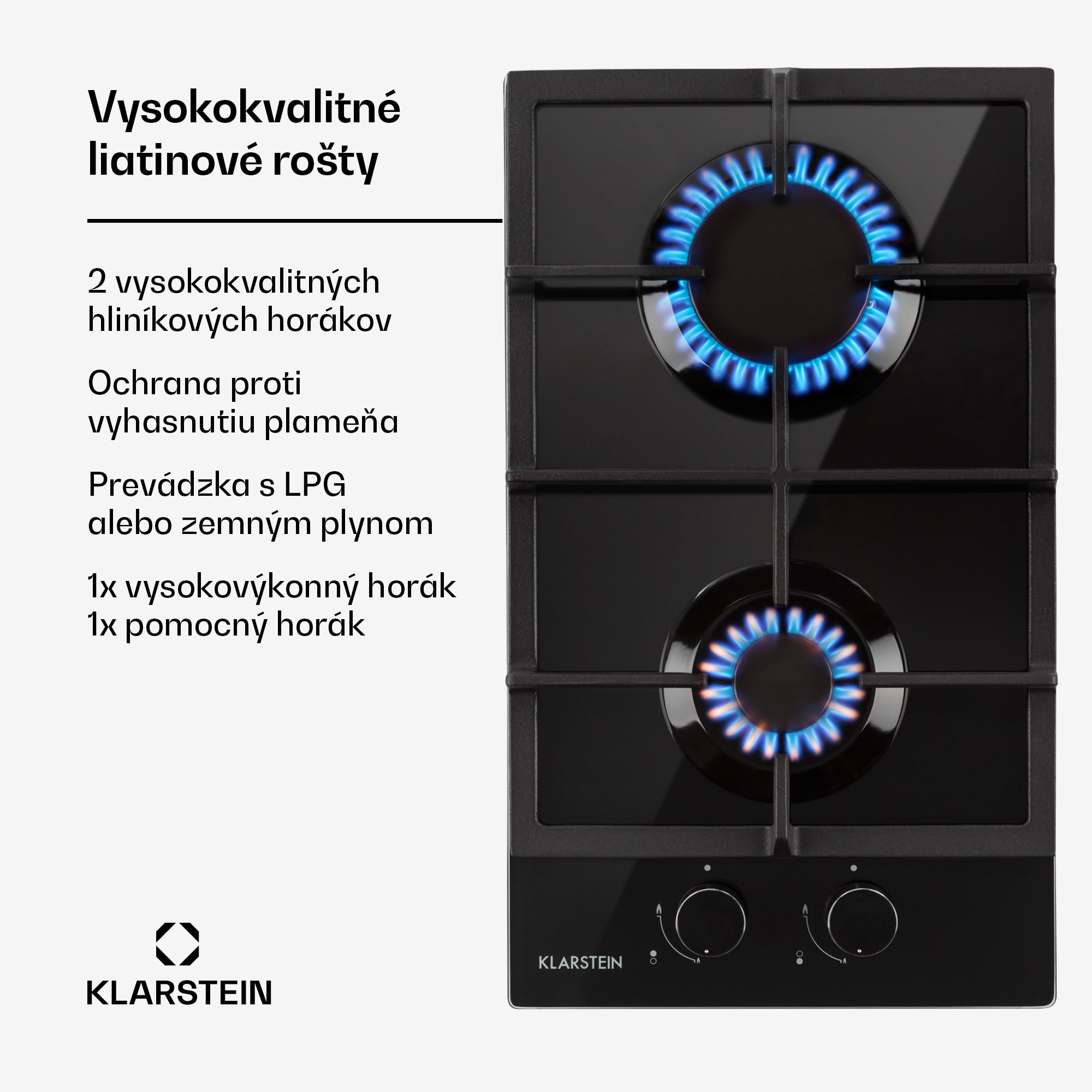 Klarstein Ignito Domino, plynová varná doska, 2 Sabaf horáky, sklokeramika, čierna – Obrázok 3