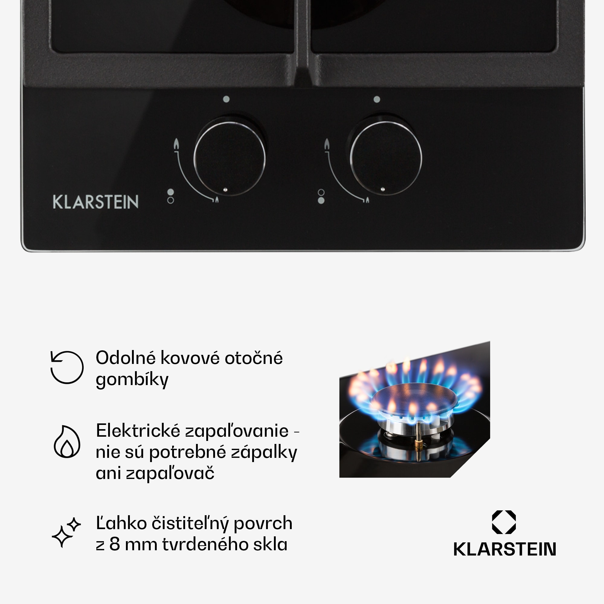 Klarstein Ignito Domino, plynová varná doska, 2 Sabaf horáky, sklokeramika, čierna – Obrázok 5