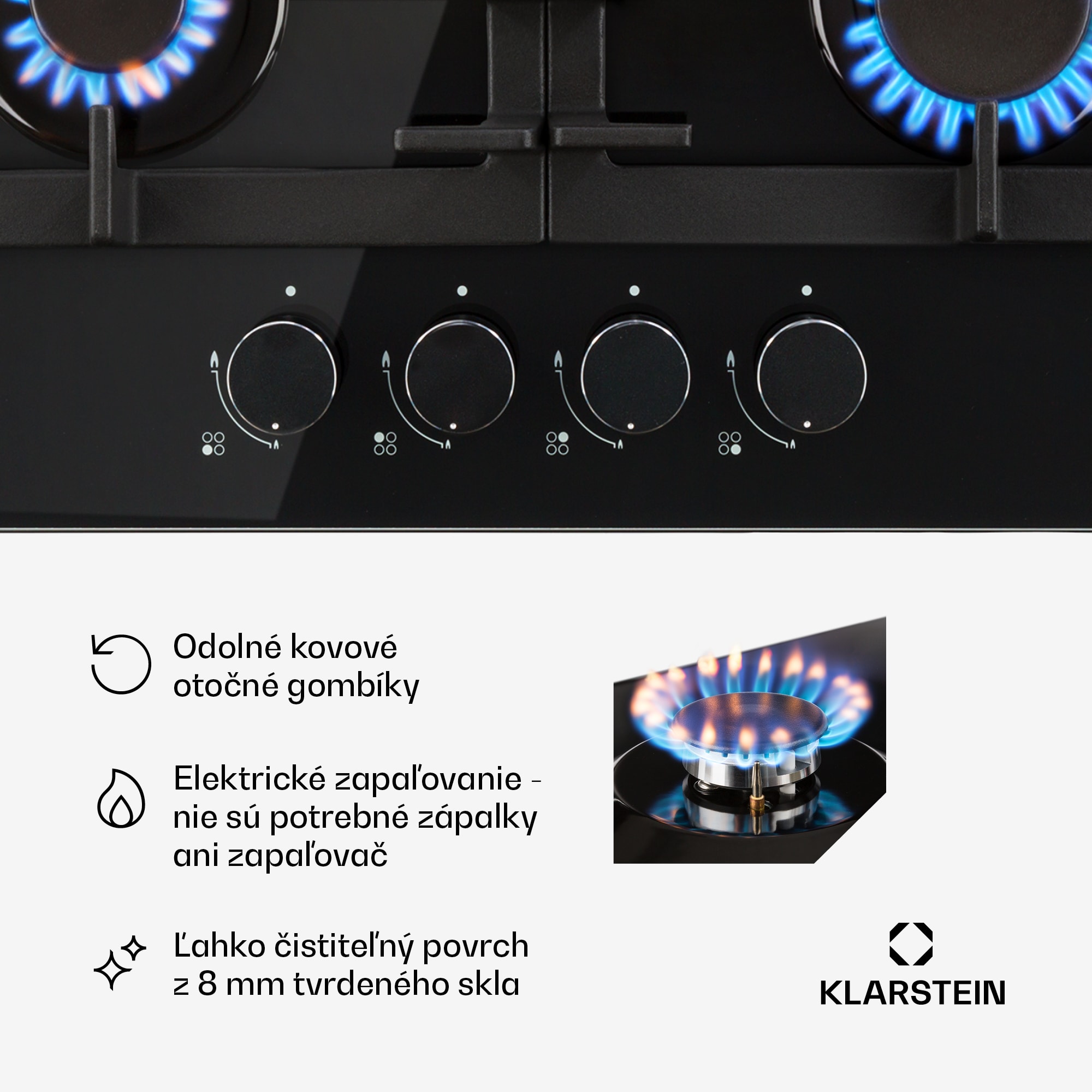 Klarstein Ignito 4-zónová plynová varná doska, 4 horáky, Sabaf horáky, čierna sklokeramika – Obrázok 5
