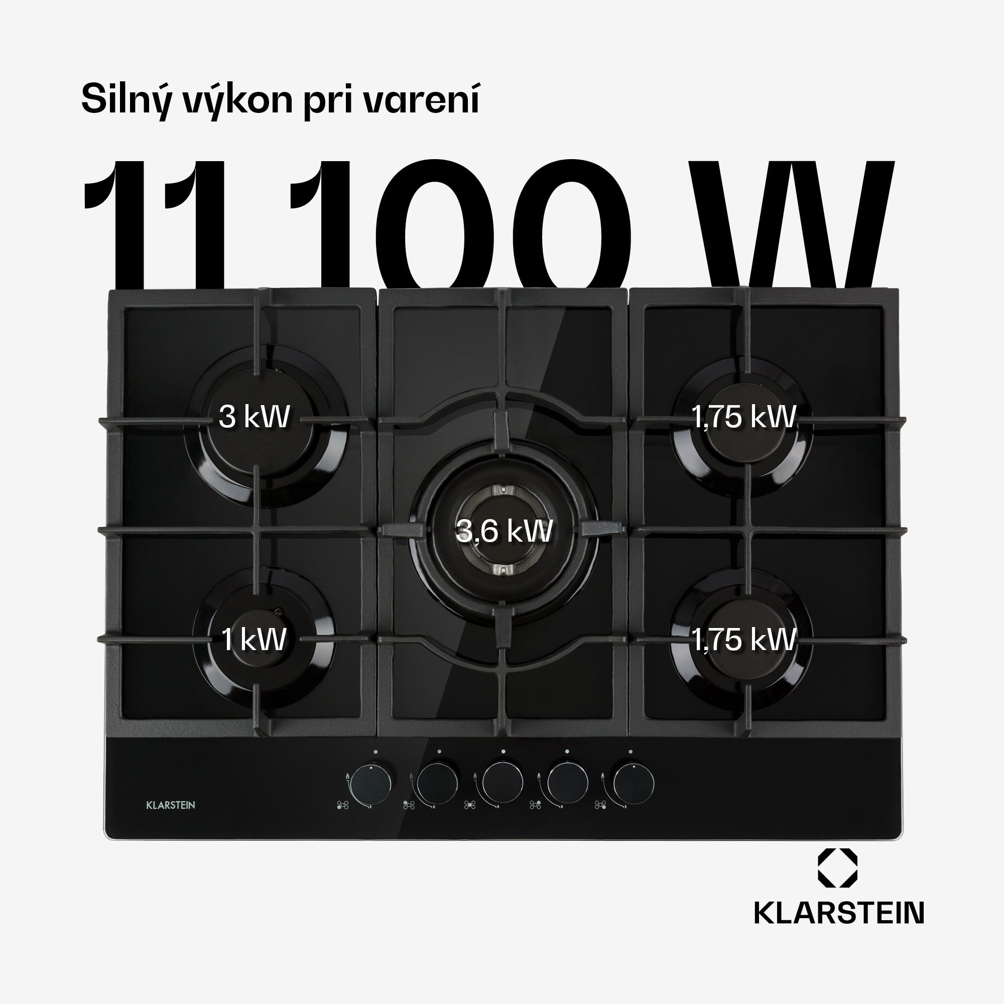 Klarstein Ignito 5, plynová varná doska, 5 Sabaf horákov, sklokeramika, čierna – Obrázok 2
