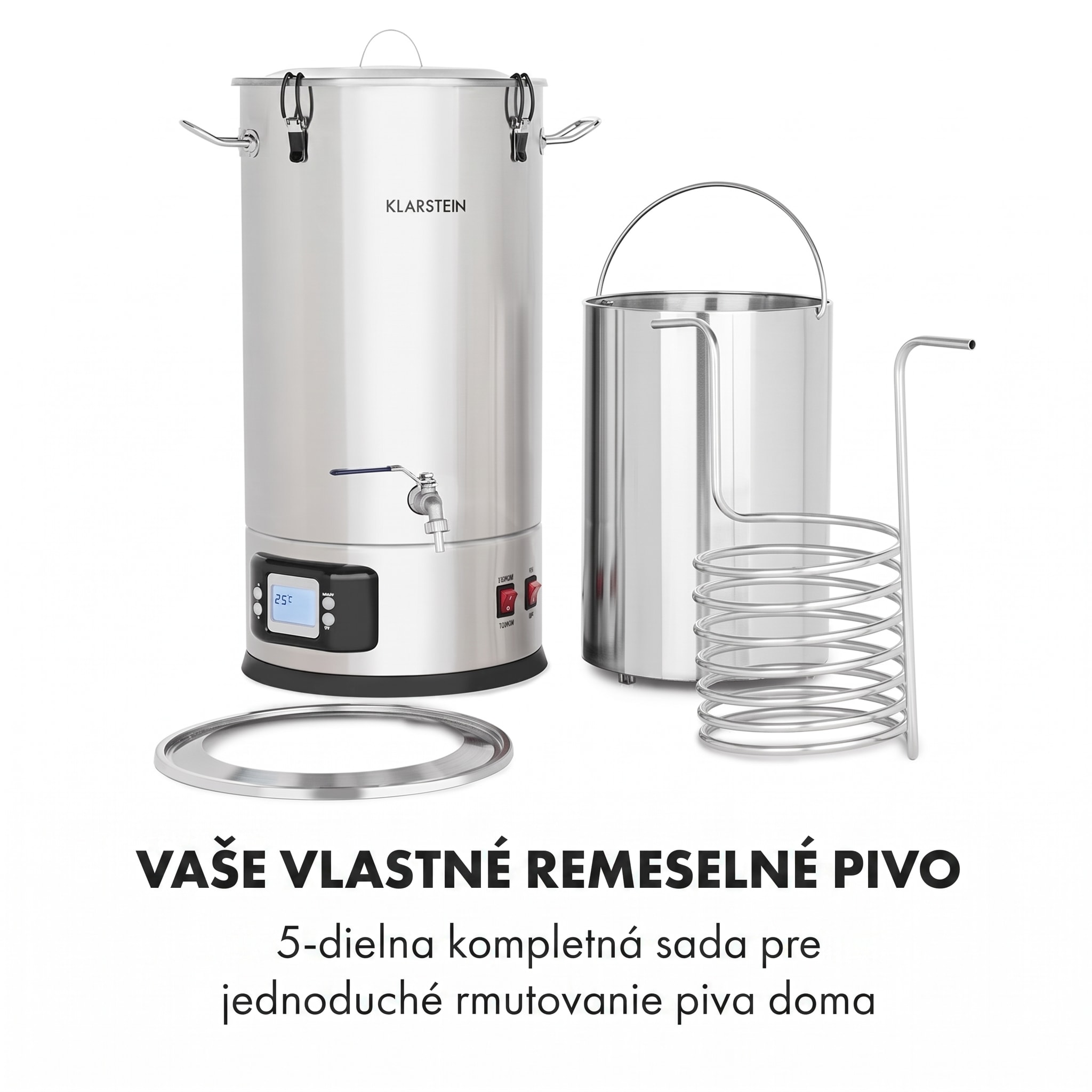 Klarstein Maischfest 30, sladový kotol, 5 dielov, 30 l, 1500/3000 W, dotykový LCD, nehrdzavejúca oceľ – Obrázok 3