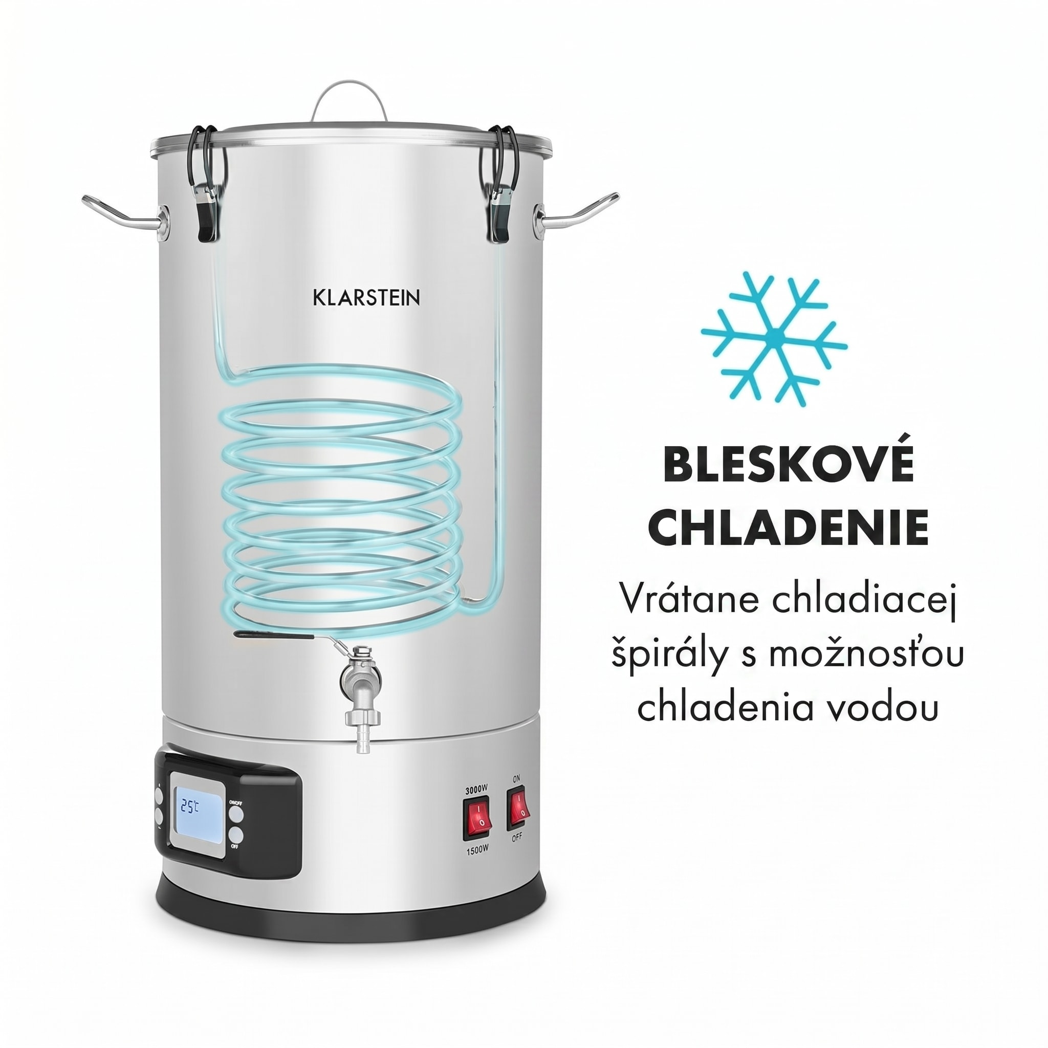 Klarstein Maischfest 30, sladový kotol, 5 dielov, 30 l, 1500/3000 W, dotykový LCD, nehrdzavejúca oceľ – Obrázok 4