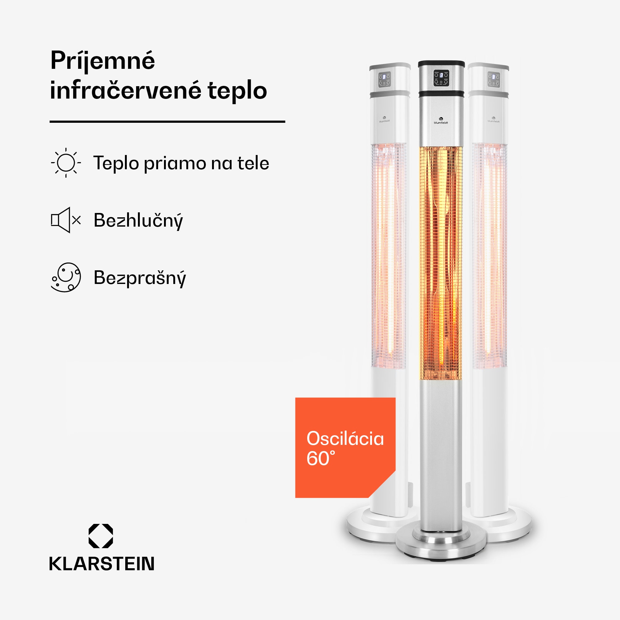 Blumfeldt Heat Guru, infračervený ohrievač, 2000 W, 3 stupne ohrevu, diaľkový ovládač, strieborný
