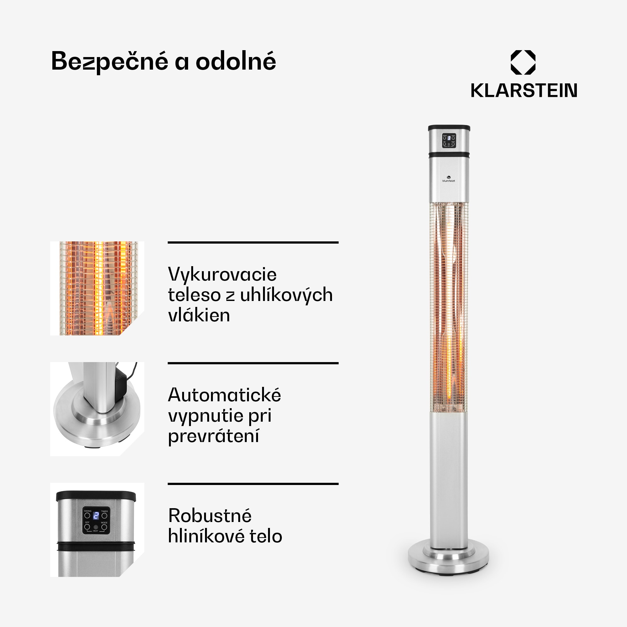 Blumfeldt Heat Guru, infračervený ohrievač, 2000 W, 3 stupne ohrevu, diaľkový ovládač, strieborný – Obrázok 4
