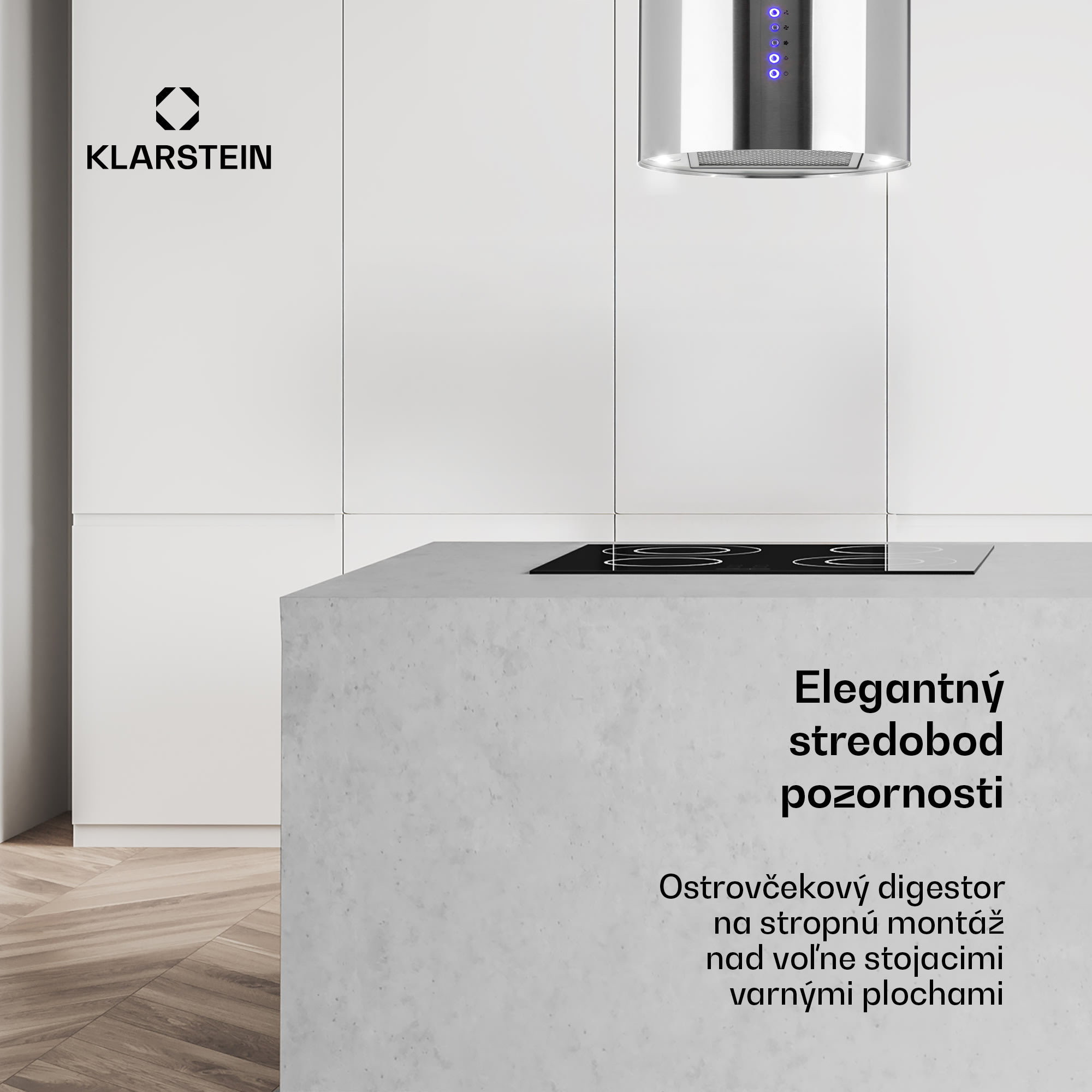 Klarstein Beretta ostrovná digestor Ø35cm odťah/recirkulácia 519 m³/h LED nerezová oceľ – Obrázok 2