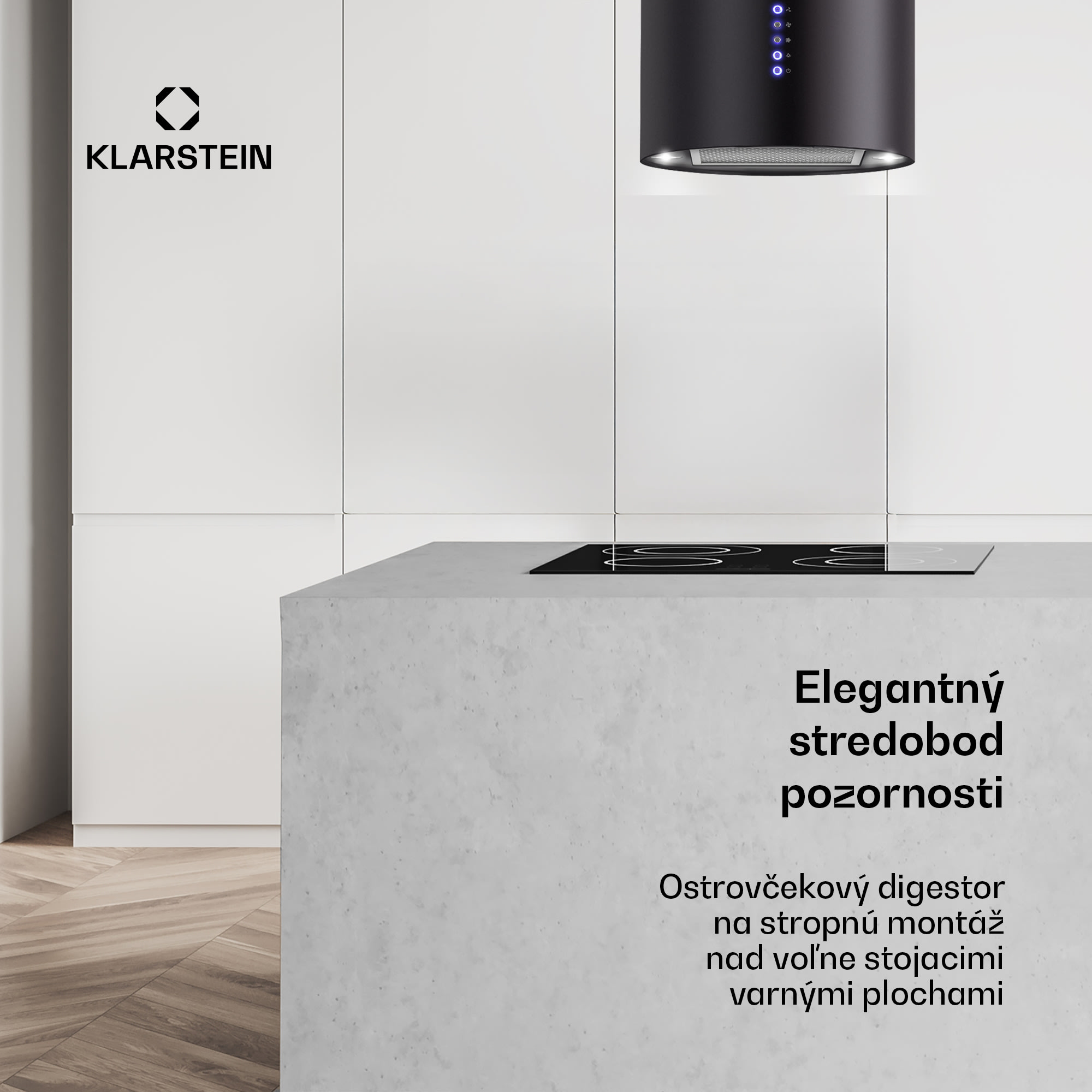 Klarstein Beretta, digestor, 35 cm, ostrovčekový, 519m³/h, LED, čierny – Obrázok 2