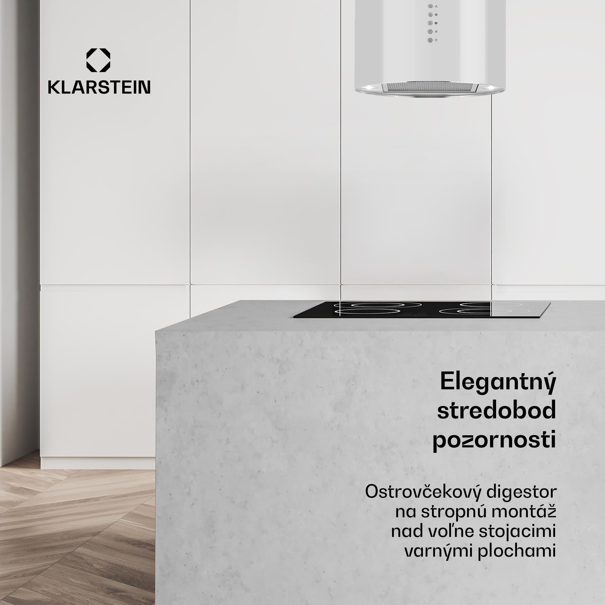 Klarstein Beretta, digestor, 35 cm, ostrovčekový, 519m³/h, LED, biely – Obrázok 2