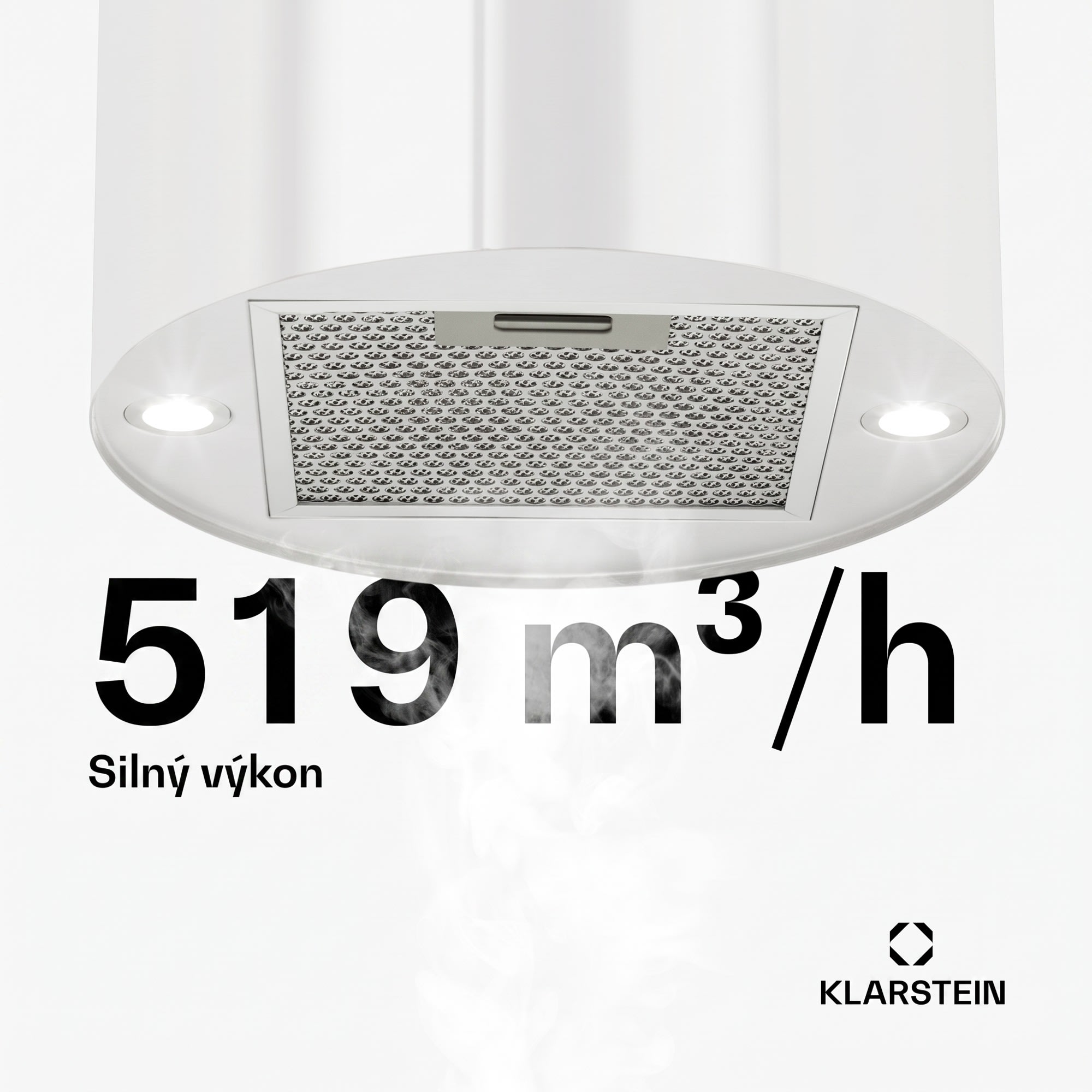 Klarstein Beretta, digestor, 35 cm, ostrovčekový, 519m³/h, LED, biely – Obrázok 4