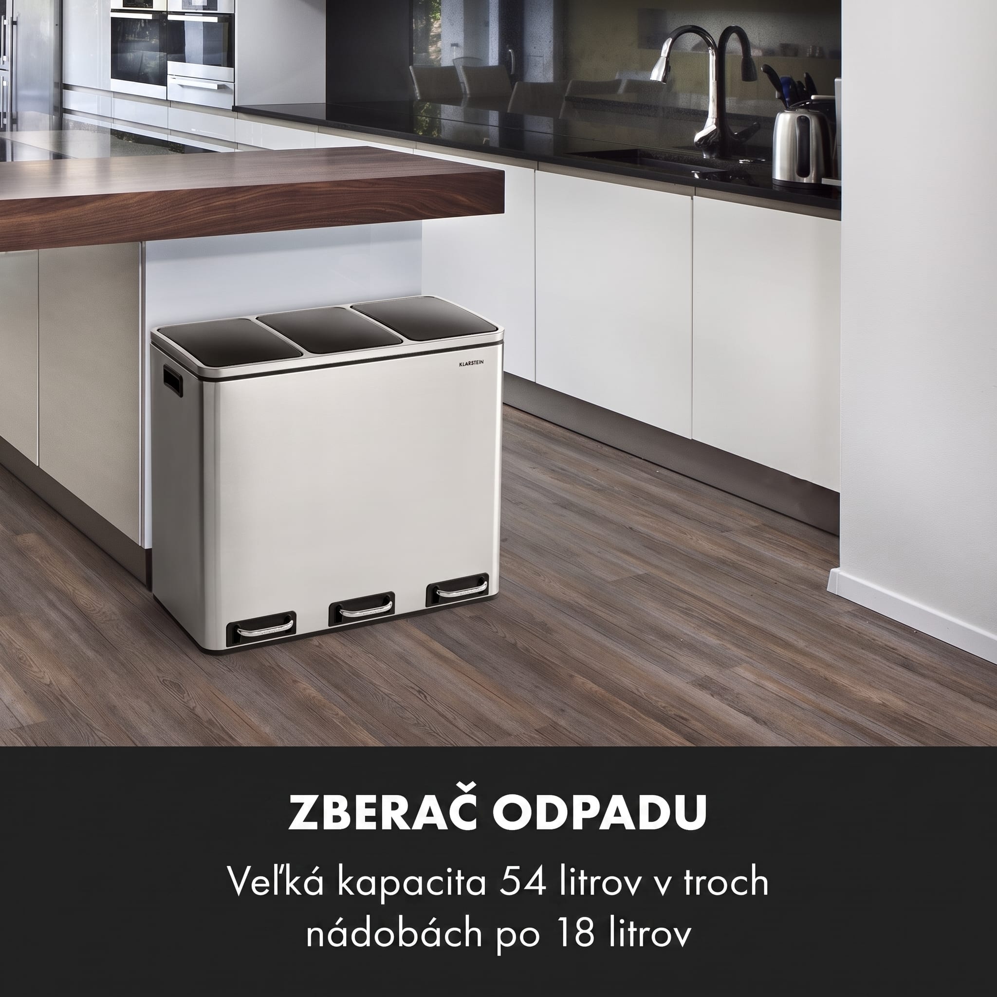 Klarstein Grandmaster Trash, pedálový odpadkový kôš, 54 l/3 x 18 l, tichý, PP, ušľachtilá oceľ – Obrázok 2