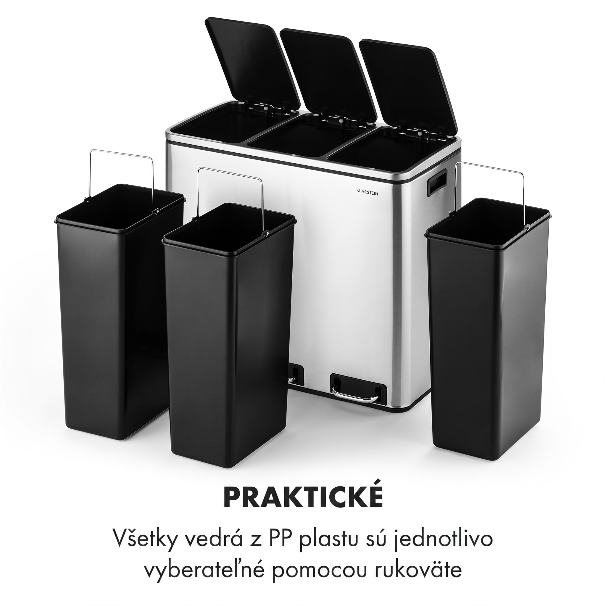 Klarstein Grandmaster Trash, pedálový odpadkový kôš, 54 l/3 x 18 l, tichý, PP, ušľachtilá oceľ – Obrázok 5