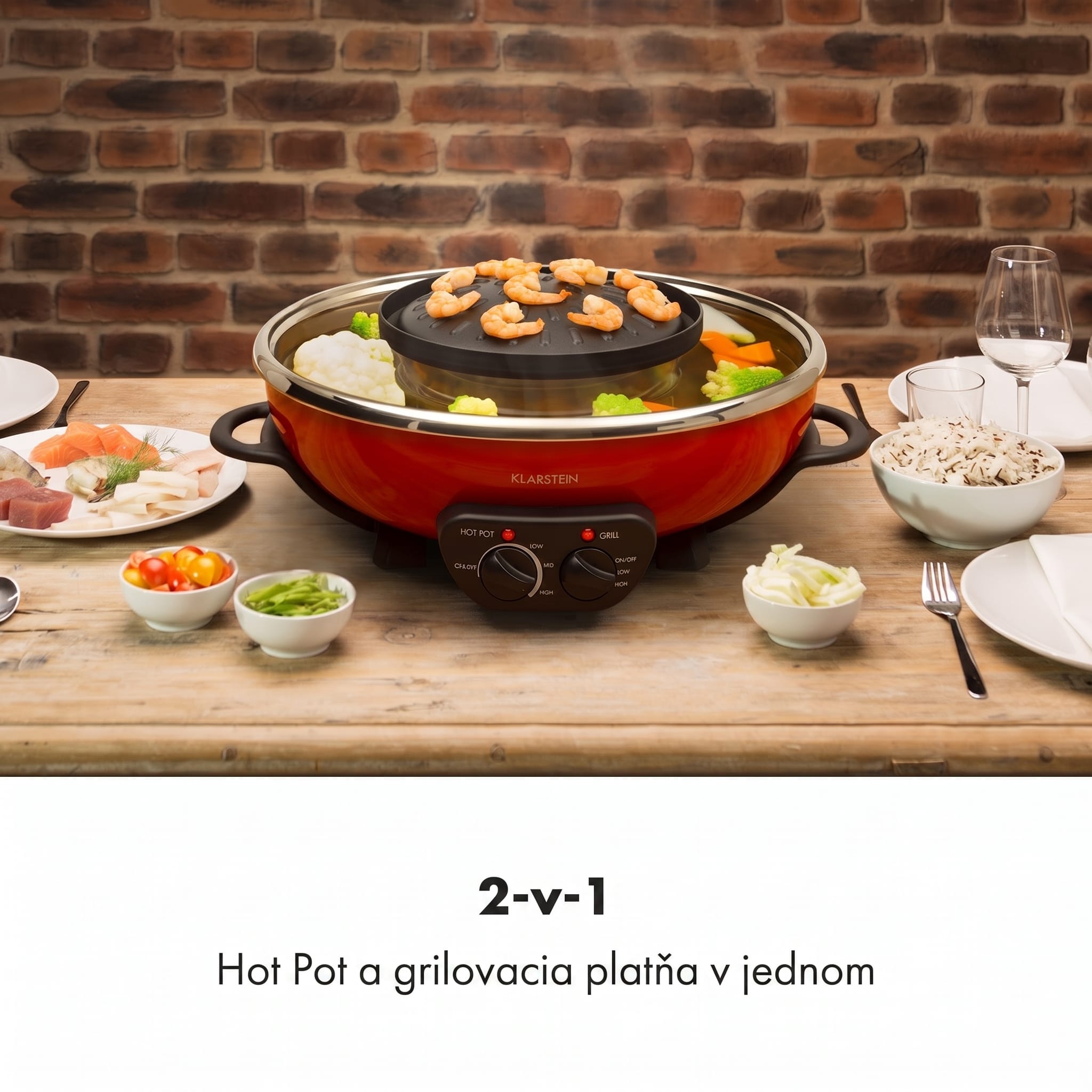 Klarstein Szechuan Hot Pot a grilovacia platňa 5 l, 1350 W, 600 W červená – Obrázok 2