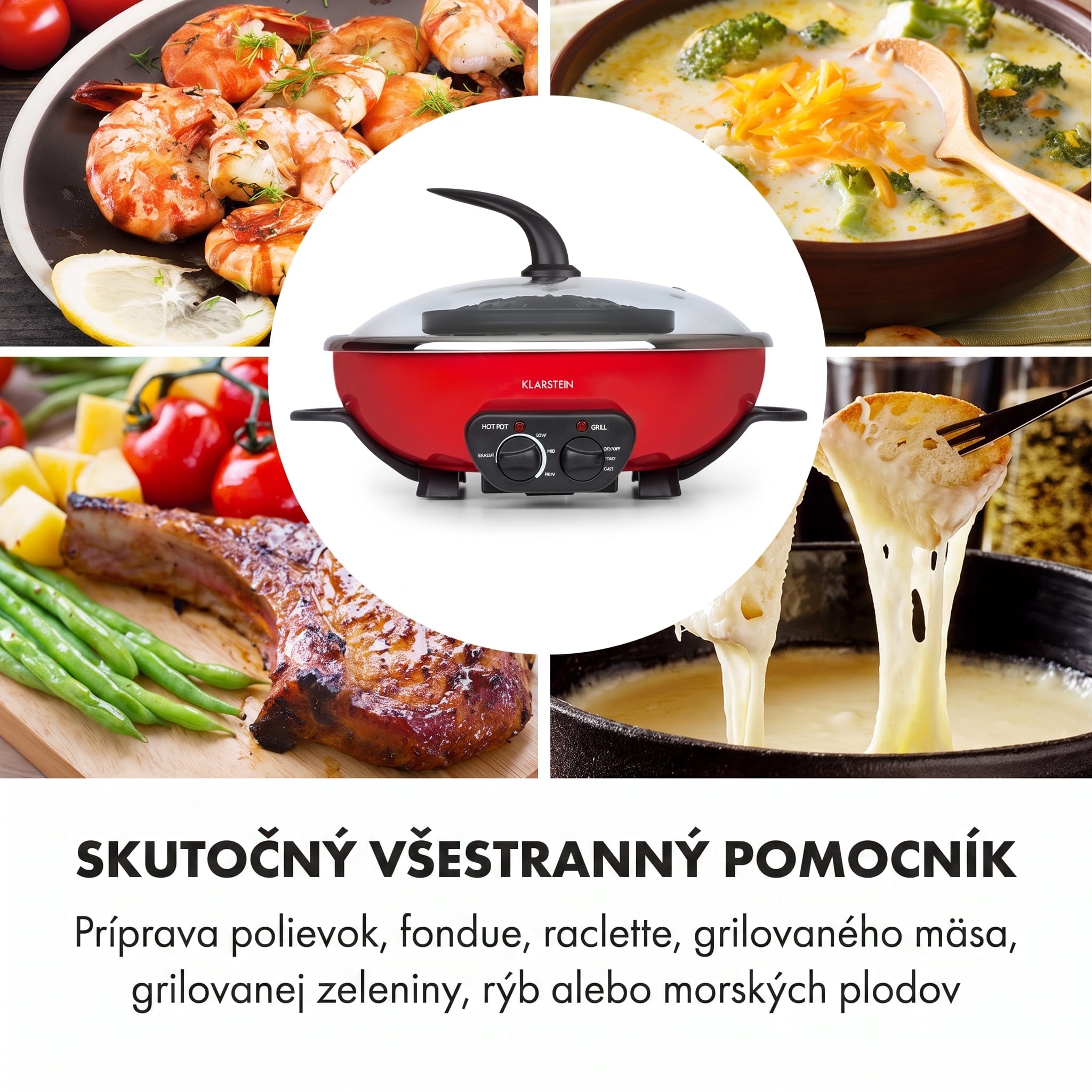 Klarstein Szechuan Hot Pot a grilovacia platňa 5 l, 1350 W, 600 W červená – Obrázok 5