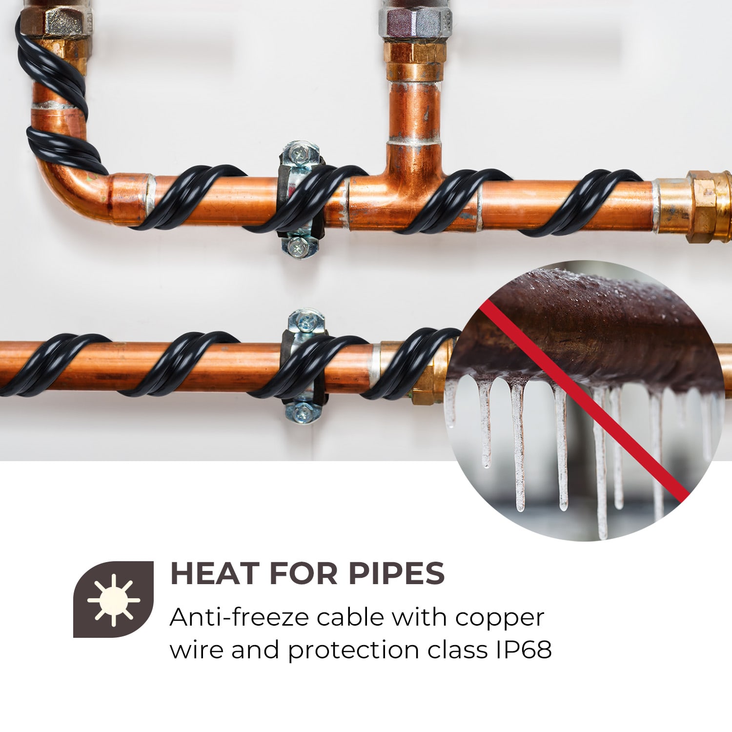 Waldbeck Flow Wire, kábel na ochranu proti zamrznutiu, 4 m, s termostatom, IP68 – Obrázok 2