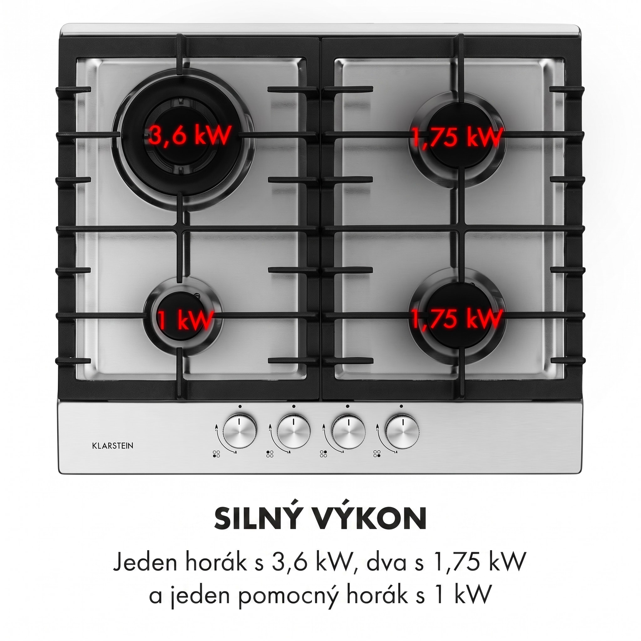 Klarstein Ignito 4 Zonen, plynová varná doska, 4 Sabaf horáky, nehrdzavejúca oceľ, strieborná – Obrázok 5