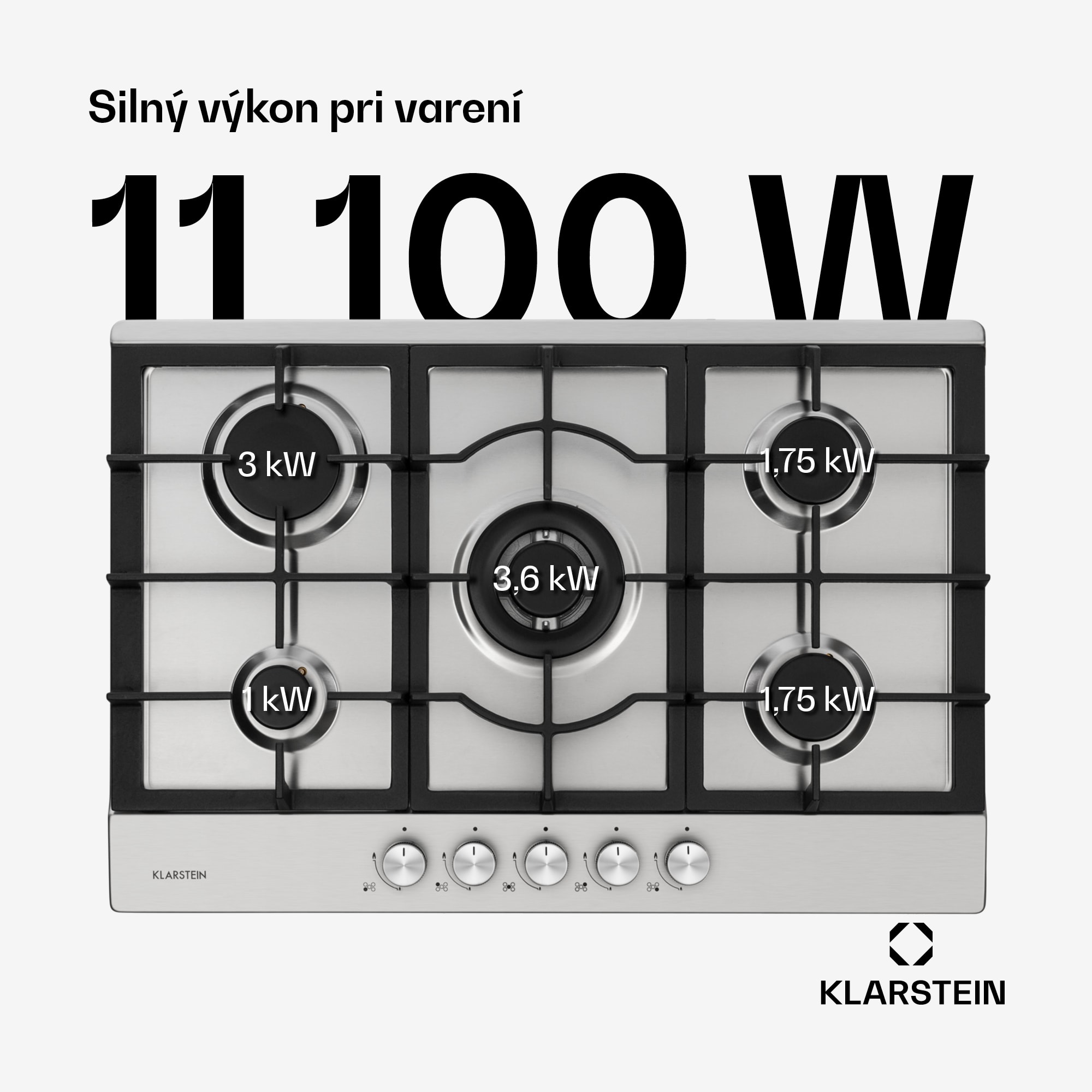 Klarstein Ignito 5 Zonen, plynová varná doska, 5 Sabaf horákov, nehrdzavejúca oceľ, strieborná – Obrázok 2