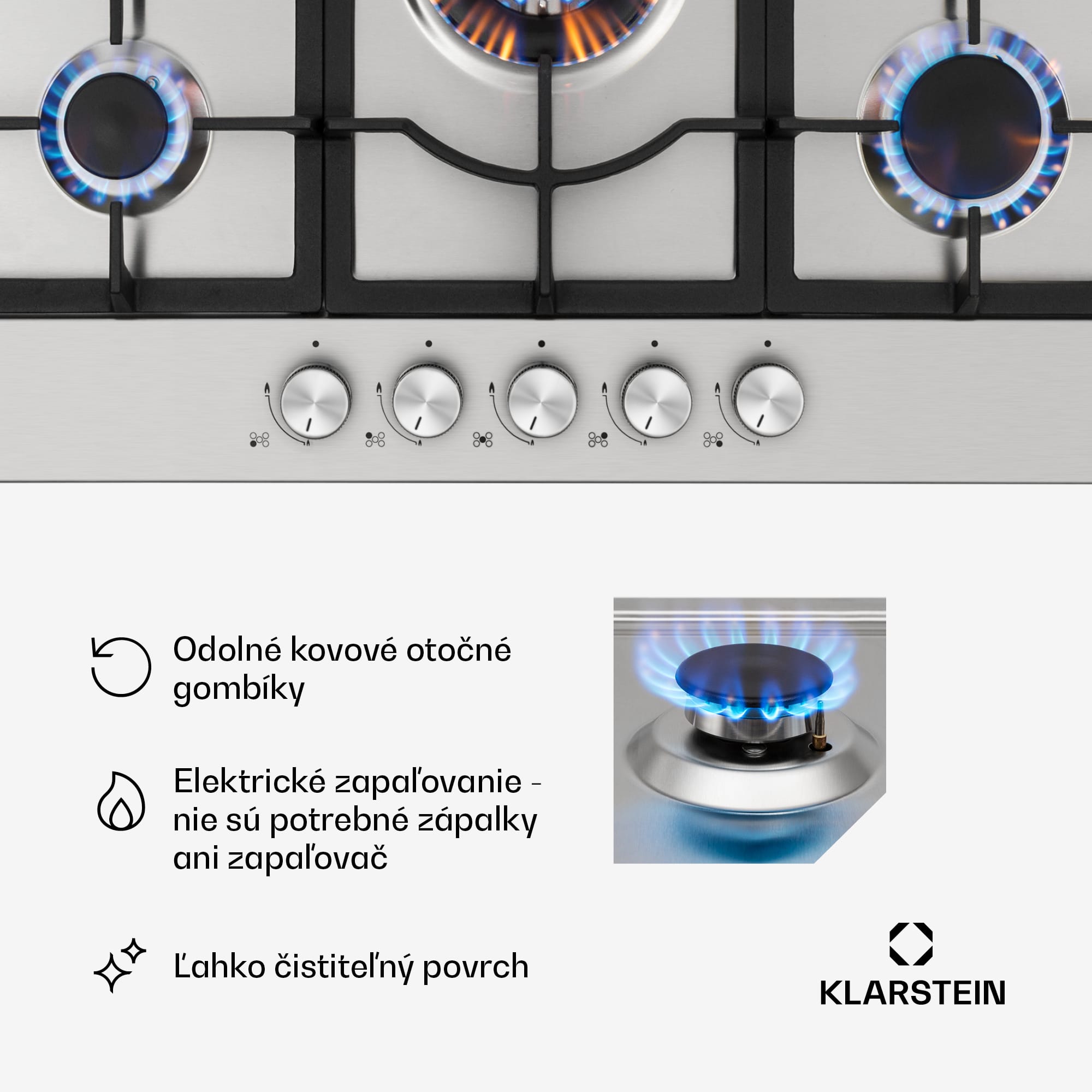 Klarstein Ignito 5 Zonen, plynová varná doska, 5 Sabaf horákov, nehrdzavejúca oceľ, strieborná – Obrázok 5