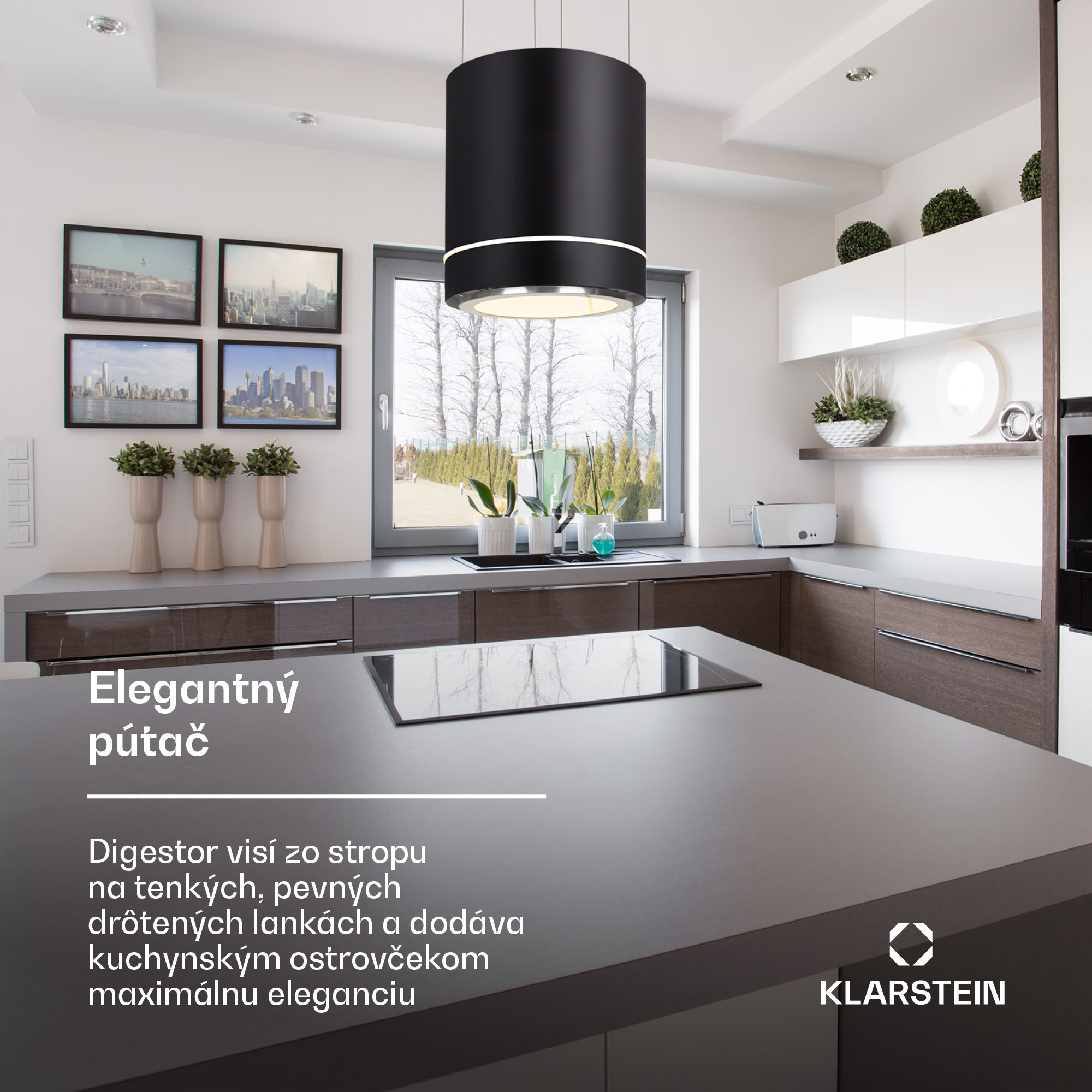 Klarstein Tron Ambience, digestor, 38 cm, ostrovčekový, 521 m³/h, LED, čierny – Obrázok 2