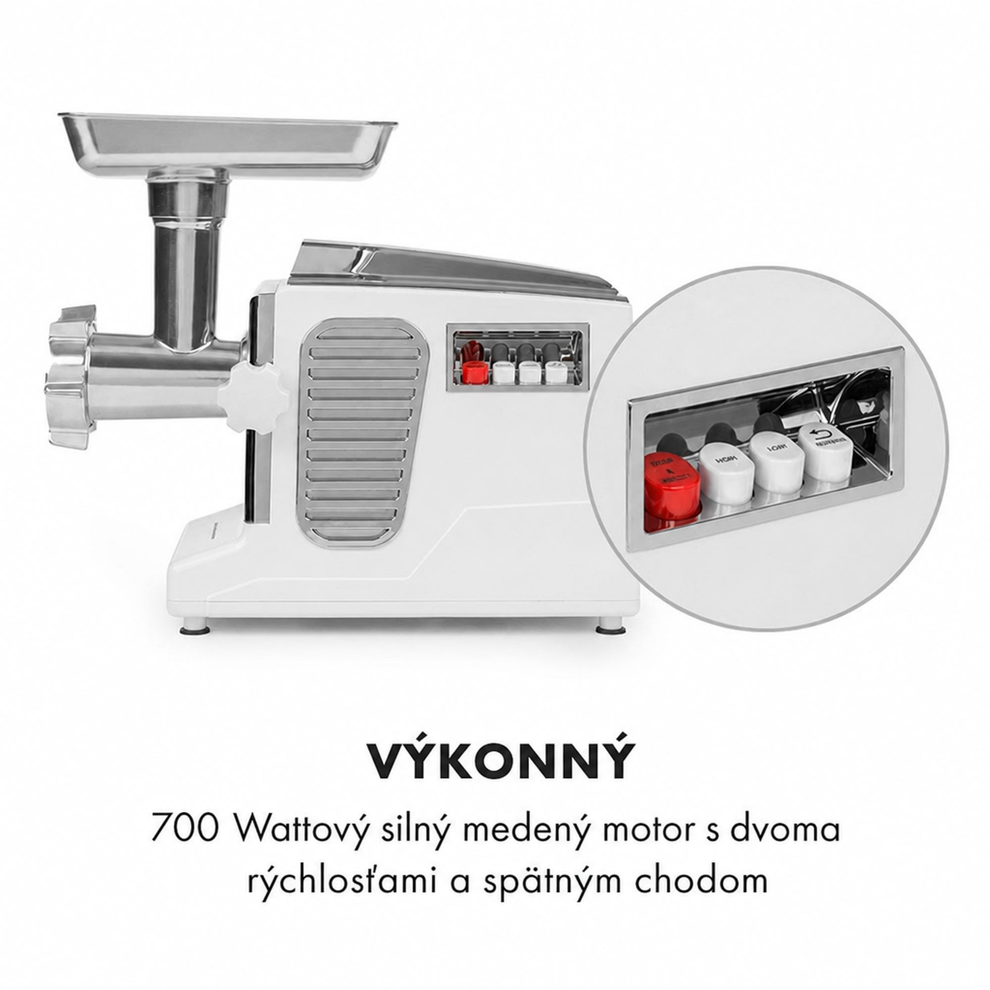 Klarstein Kraftprotz, elektrický mlynček na mäso, 700 W, medený motor, biely/strieborný – Obrázok 5