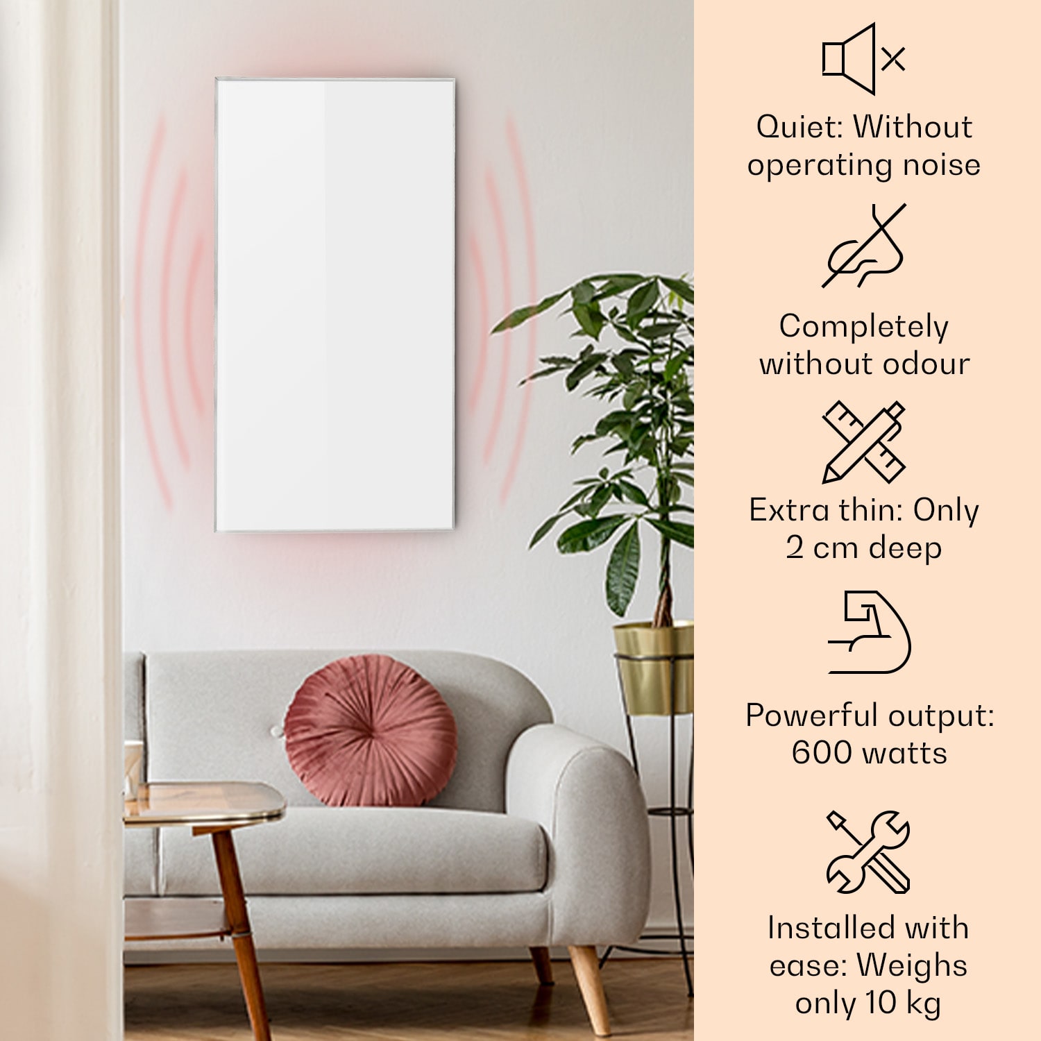 Klarstein Wonderwall Air 60, infračervený ohrievač, 101 x 60 cm, 600 W, nástenná montáž, diaľkový ovládač, biely – Obrázok 2