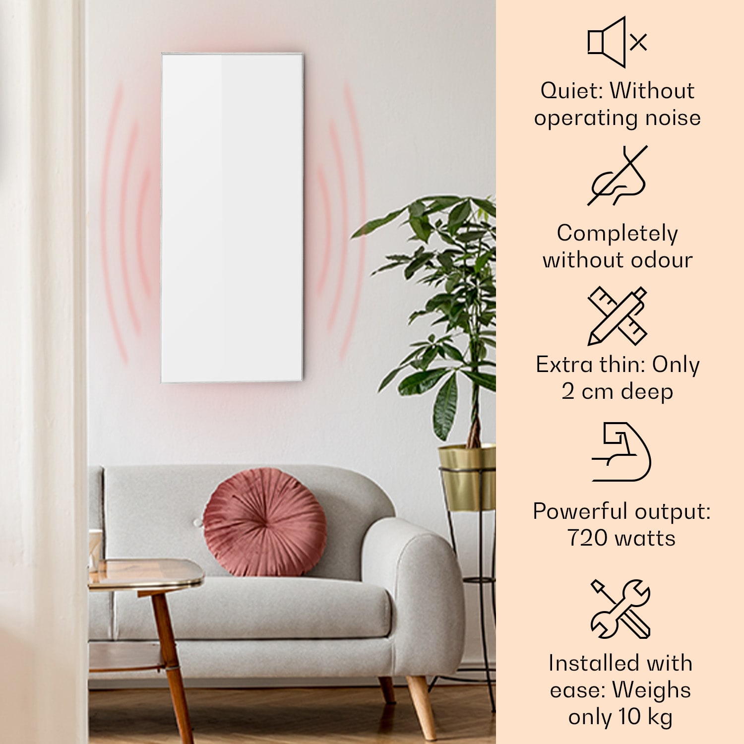 Klarstein Wonderwall Air 72, infračervený ohrievač, 120 x 60 cm, 720 W, nástenná montáž, diaľkový ovládač, biely – Obrázok 2