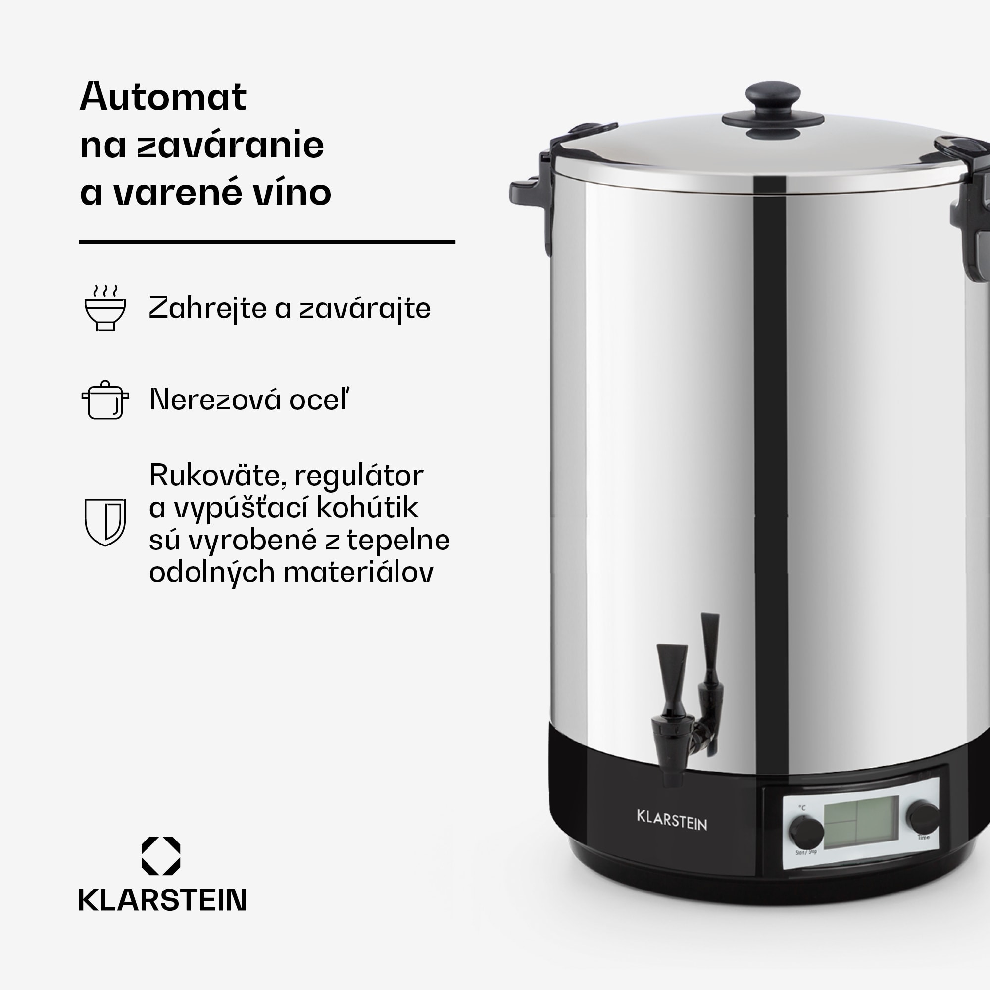 Klarstein KonfiStar 50, zavárací hrniec, dávkovač nápojov, 50 l, 2500 W, 100 °C, 180 min, digitálny – Obrázok 3