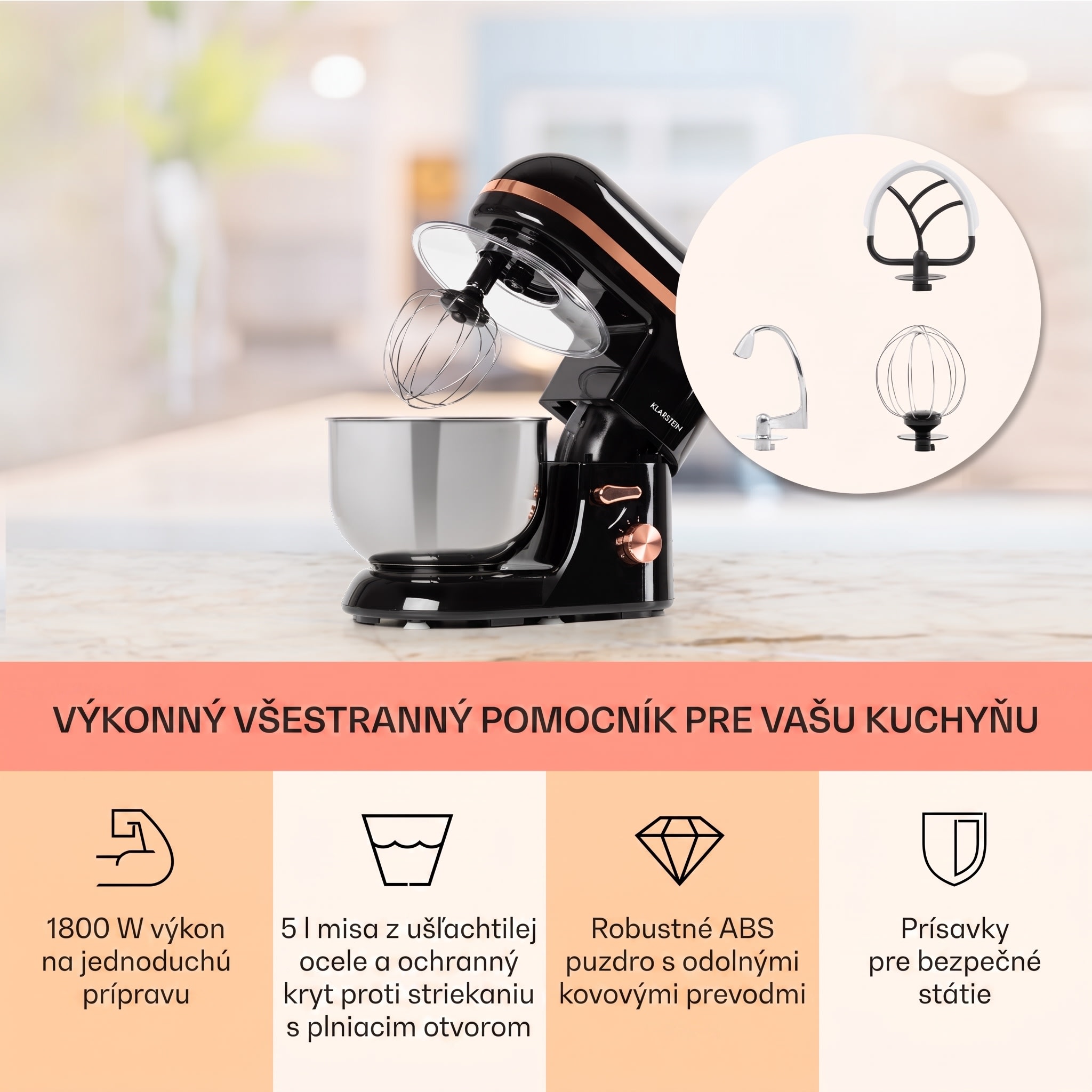 Klarstein Bella Elegance, kuchynský robot, 1800 W, 1,7 PS, 6 stupňov, 5 l – Obrázok 3