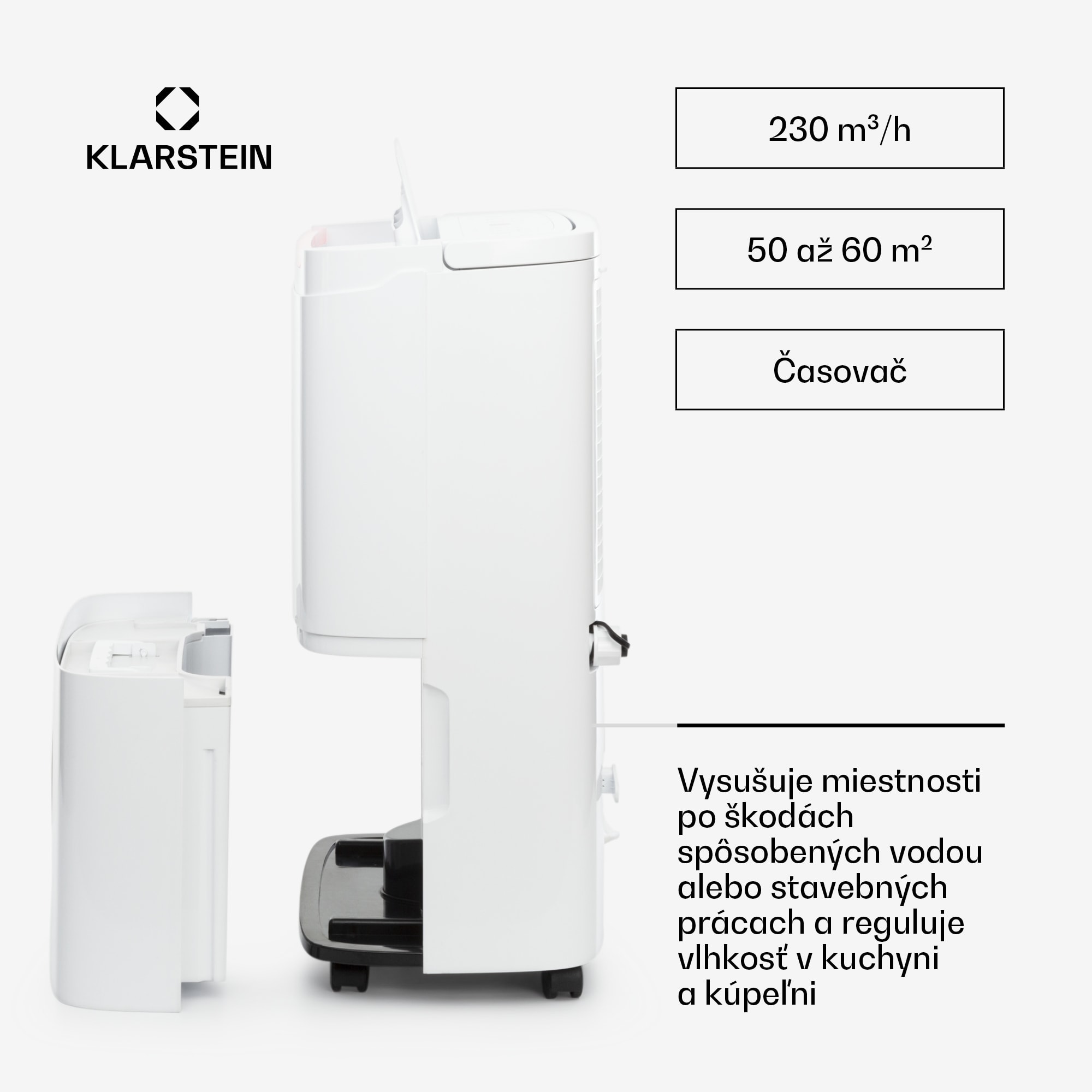 Klarstein DryFy Pro Connect Smart, Odvlhčovač vzduchu, WiFi, Kompresný, 30l/d, 25-35m², Biela – Obrázok 4