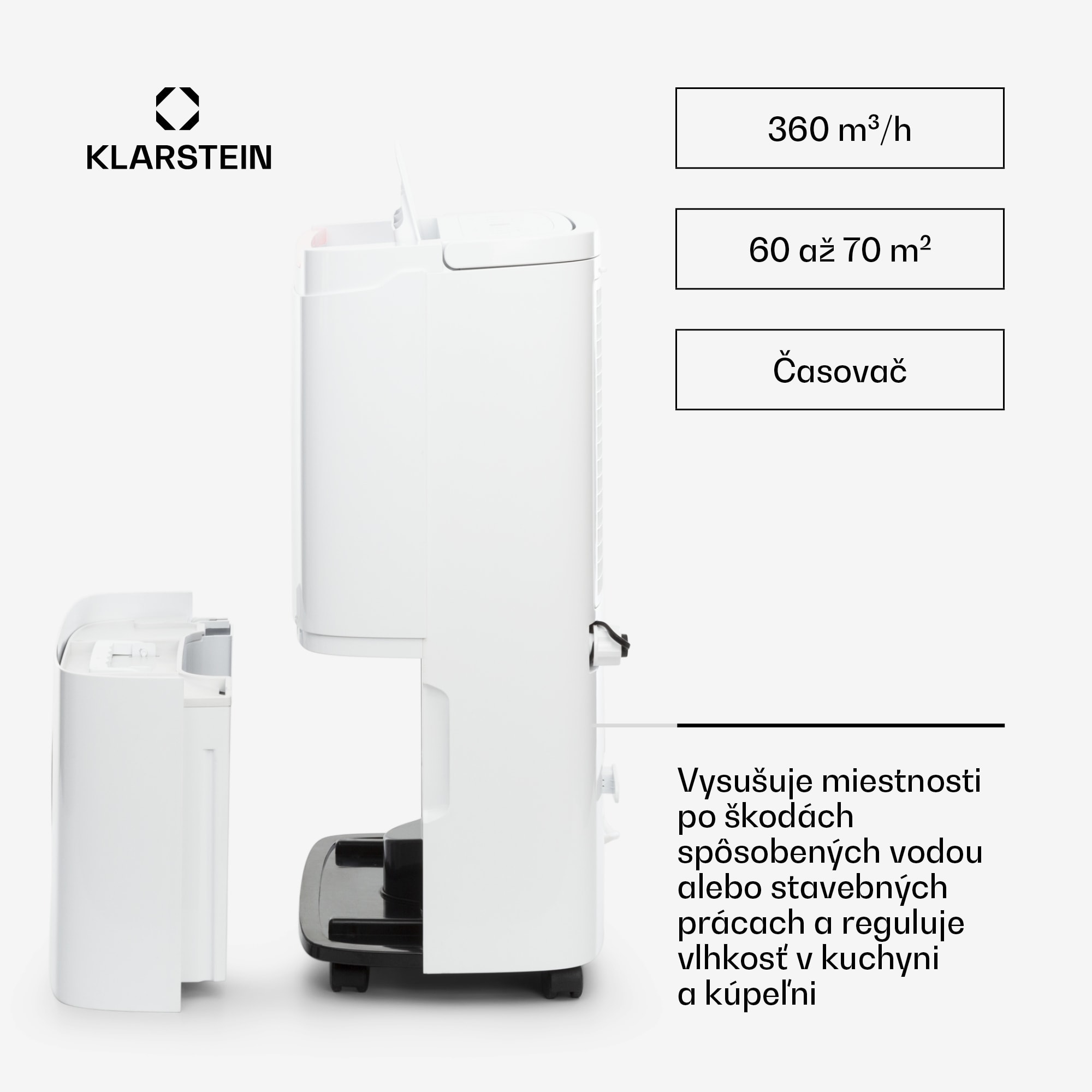 Klarstein DryFy Connect 40 Smart, Odvlhčovač vzduchu, WiFi, Kompresný, 40l/d, 35-45m², Biela – Obrázok 4