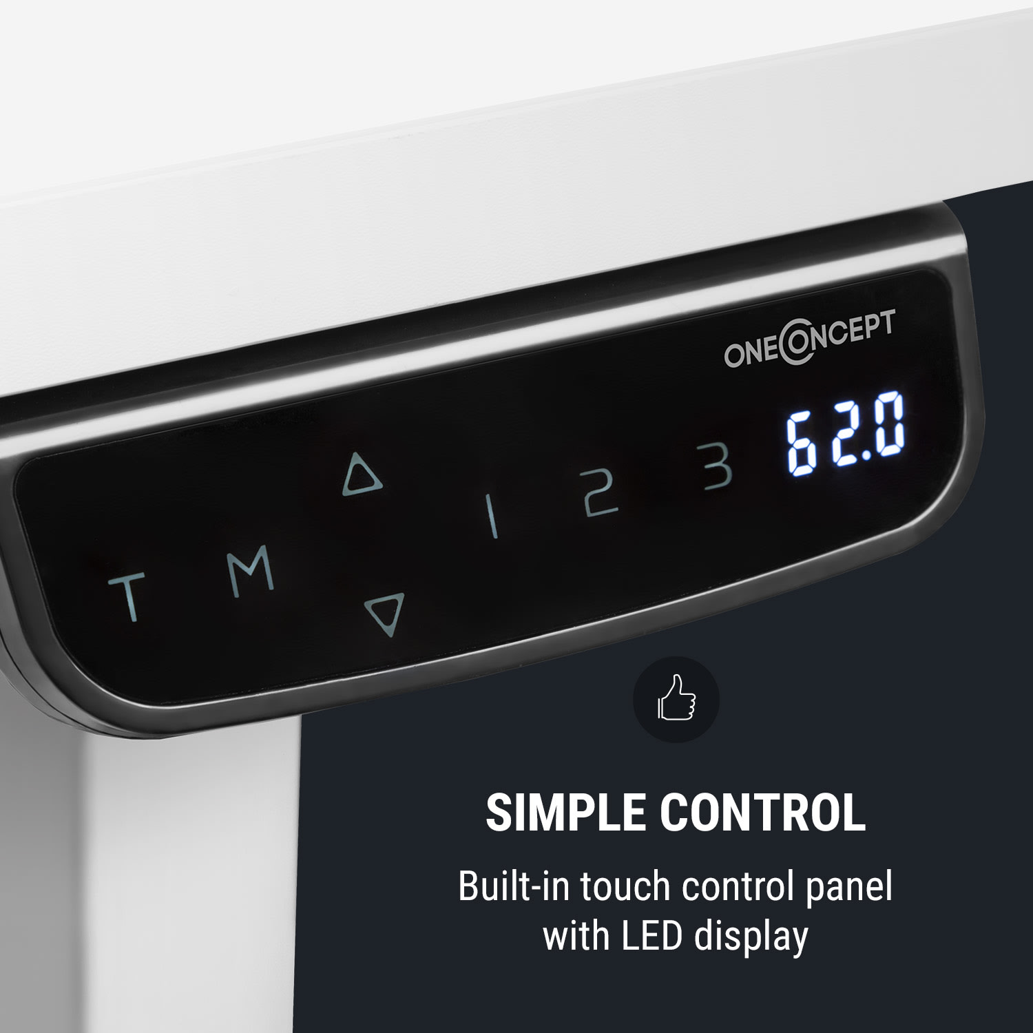 OneConcept Multidesk Comfort, výškovo nastaviteľný písací stôl, elektrický, výška 62 – 128 cm, biely – Obrázok 3