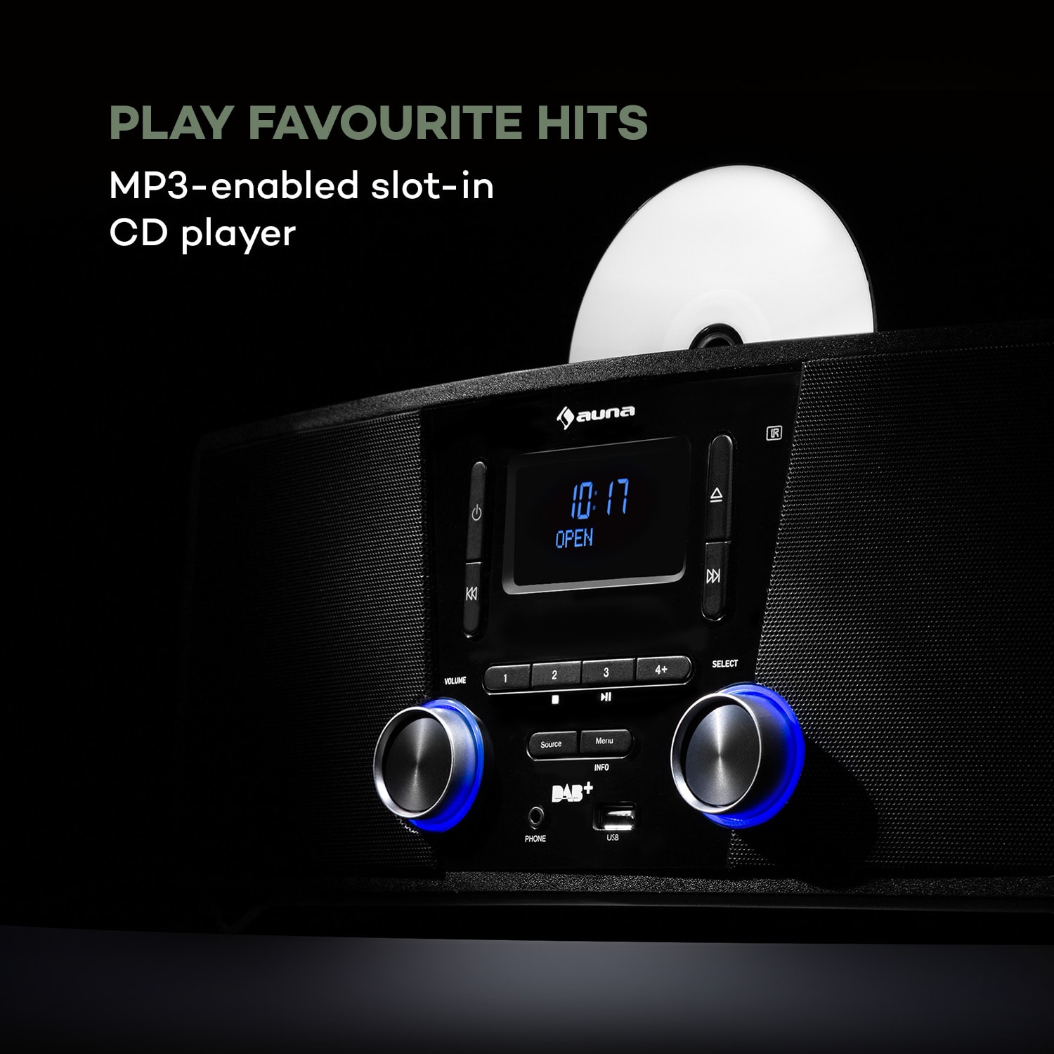 Auna Stockton, mikro stereo systém, max. 20W, DAB+, UKW, CD prehrávač, BT, OLED, čierny – Obrázok 5