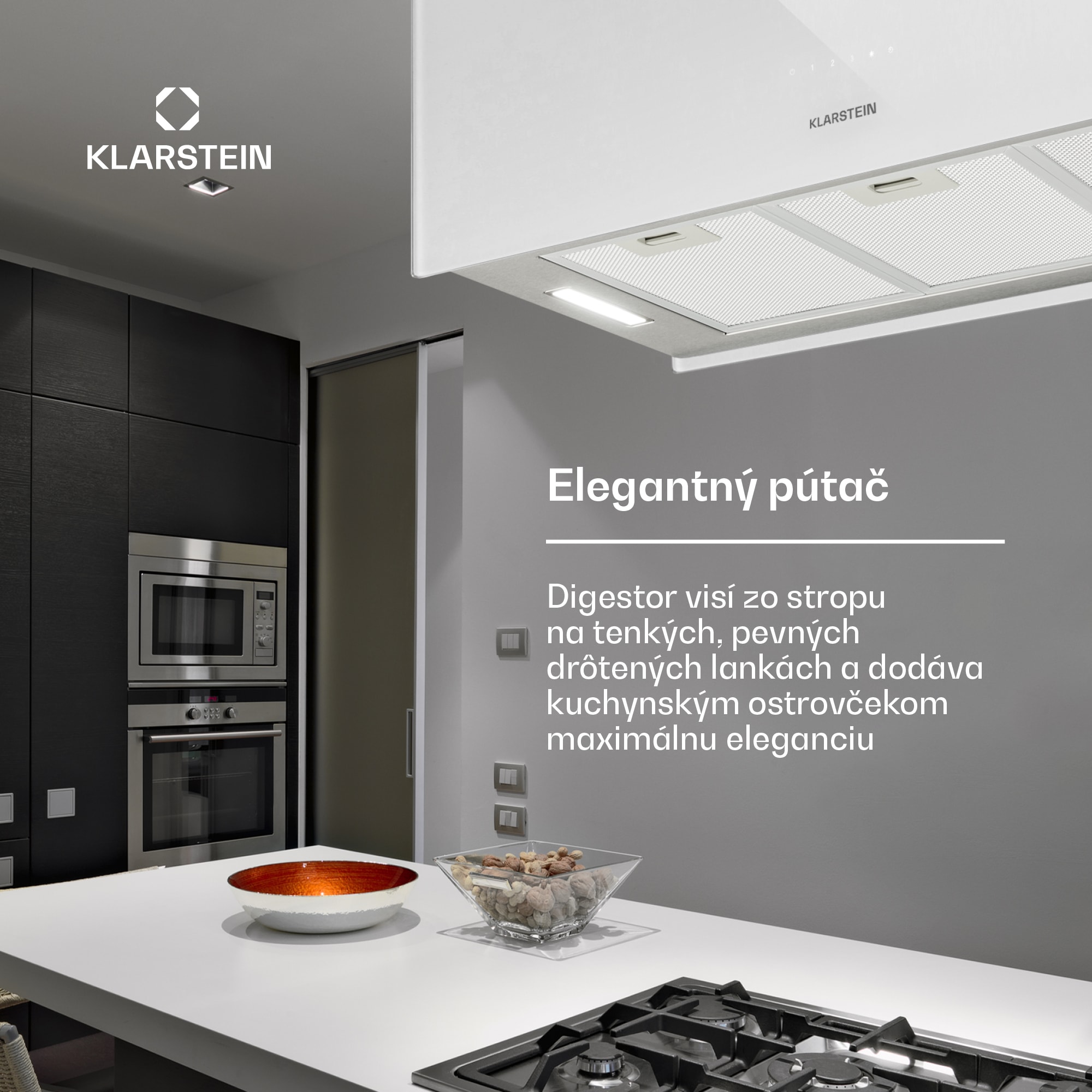 Klarstein Kronleuchter XL ostrovná digestorová kapucňa 90 cm recirkulácia 577 m³/h LED biela – Obrázok 2