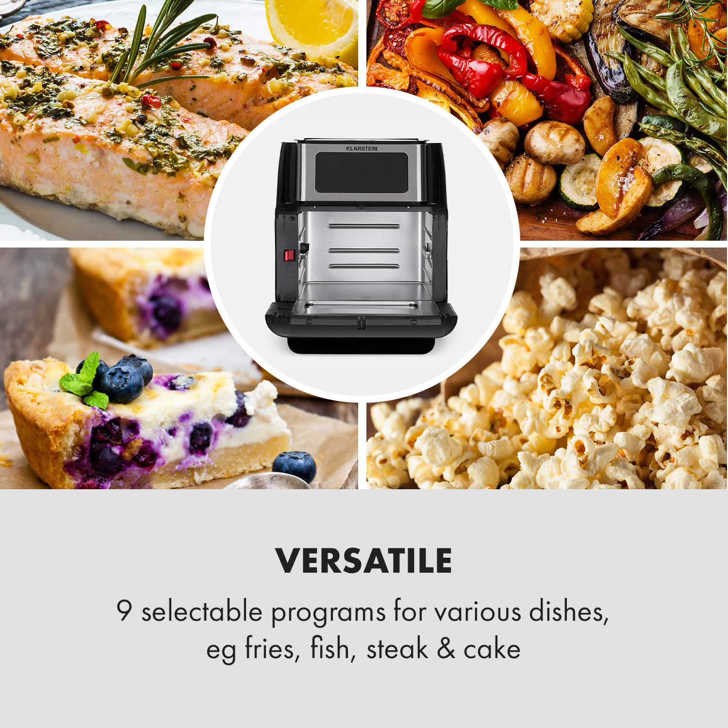 Klarstein AeroVital Fry, teplovzdušná fritéza, 1500 W, 10 l, 9 programov, čierna/strieborná – Obrázok 5