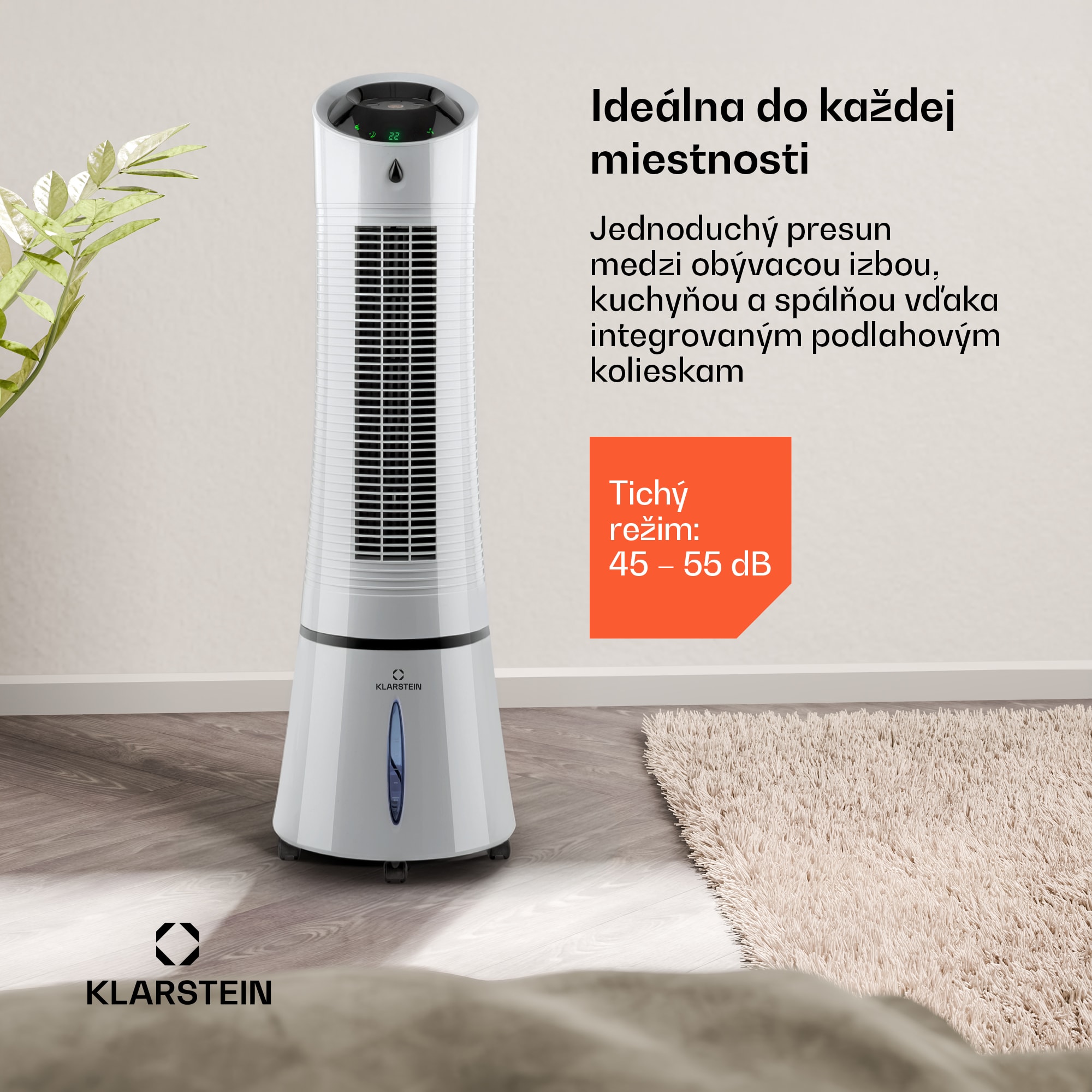 Klarstein Skyscraper Ice, 4 v 1 ochladzovač vzduchu, ventilátor, čistička vzduchu, zvlhčovač, 45 W, 180 m³/h, oscilácia, mobilný, diaľkové ovládanie – Obrázok 3
