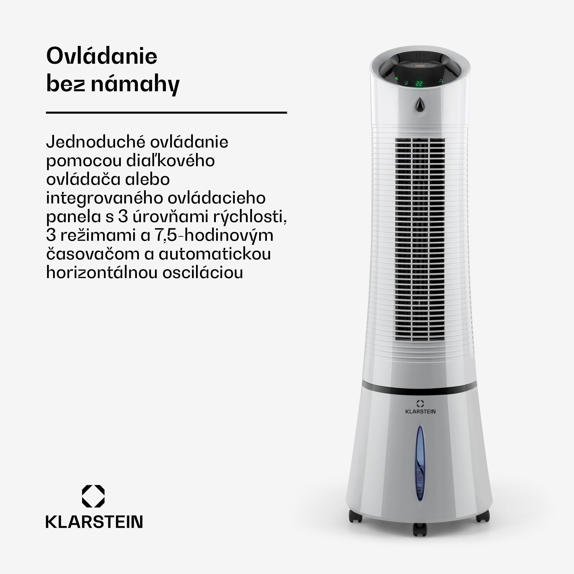 Klarstein Skyscraper Ice, 4 v 1 ochladzovač vzduchu, ventilátor, čistička vzduchu, zvlhčovač, 45 W, 180 m³/h, oscilácia, mobilný, diaľkové ovládanie – Obrázok 4