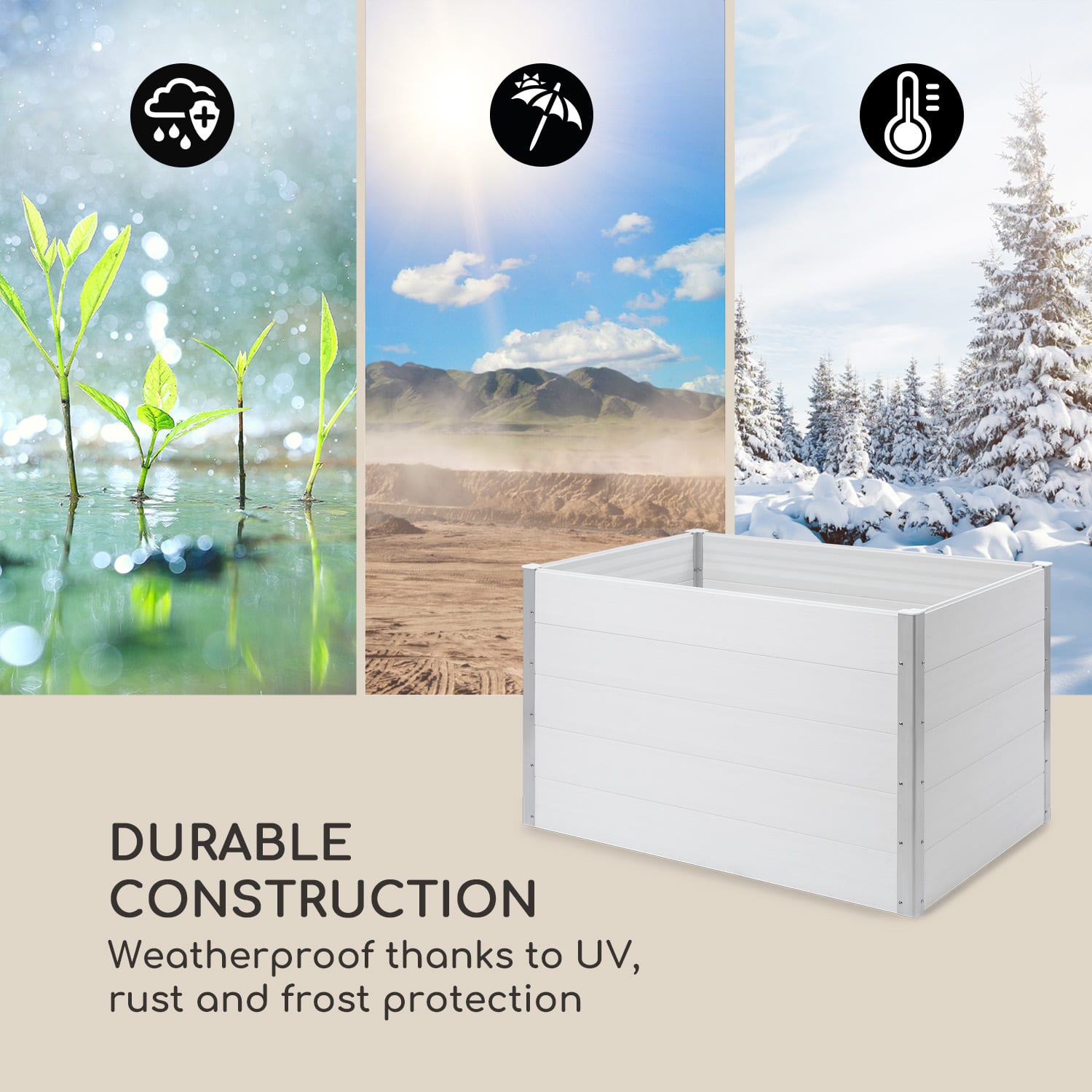 Blumfeldt Nova Grow, záhradný záhon, 150 x 91 x 100 cm, WPC, drevený vzhľad, biely – Obrázok 5