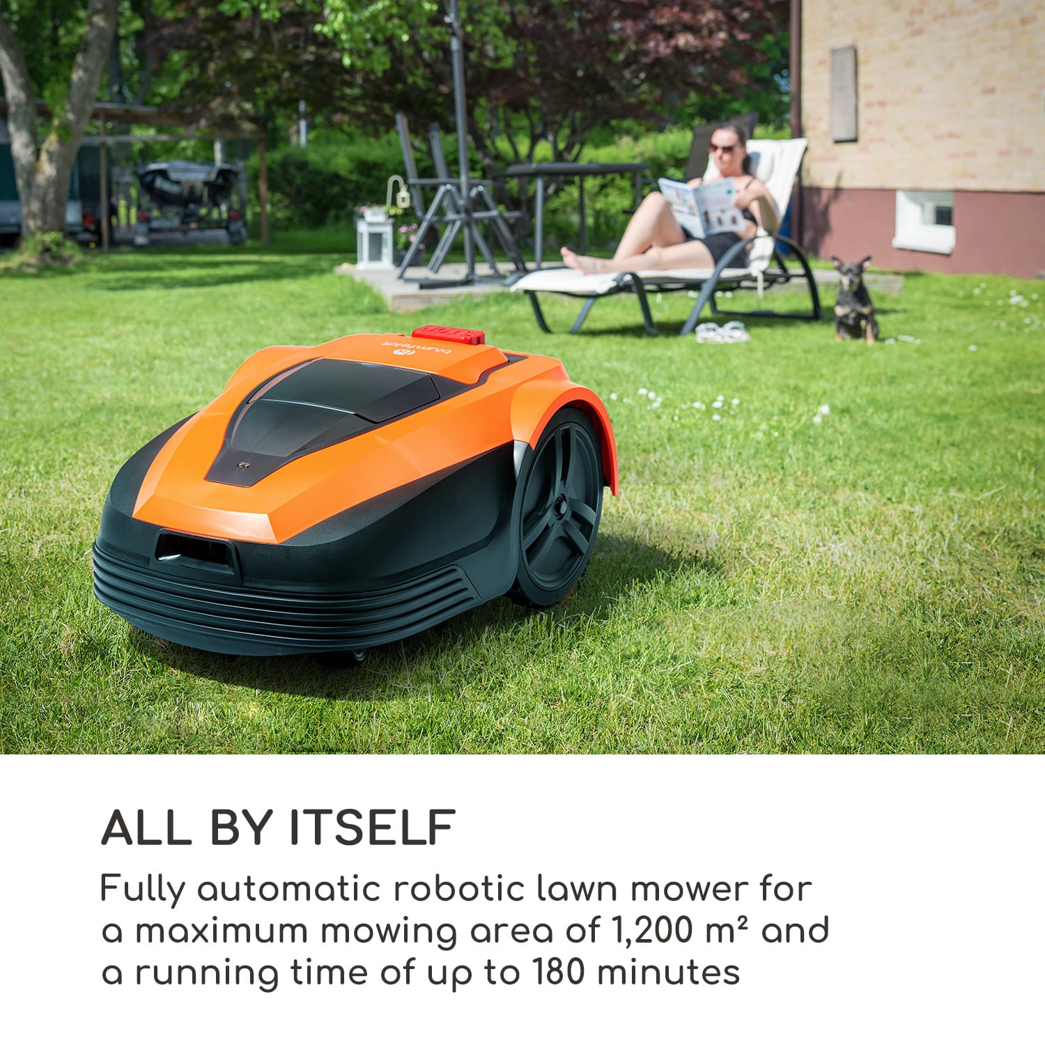 Blumfeldt Garden Hero, robotická kosačka, 5,2 Ah, akumulátorová prevádzka, do 1200 m², oranžová – Obrázok 2
