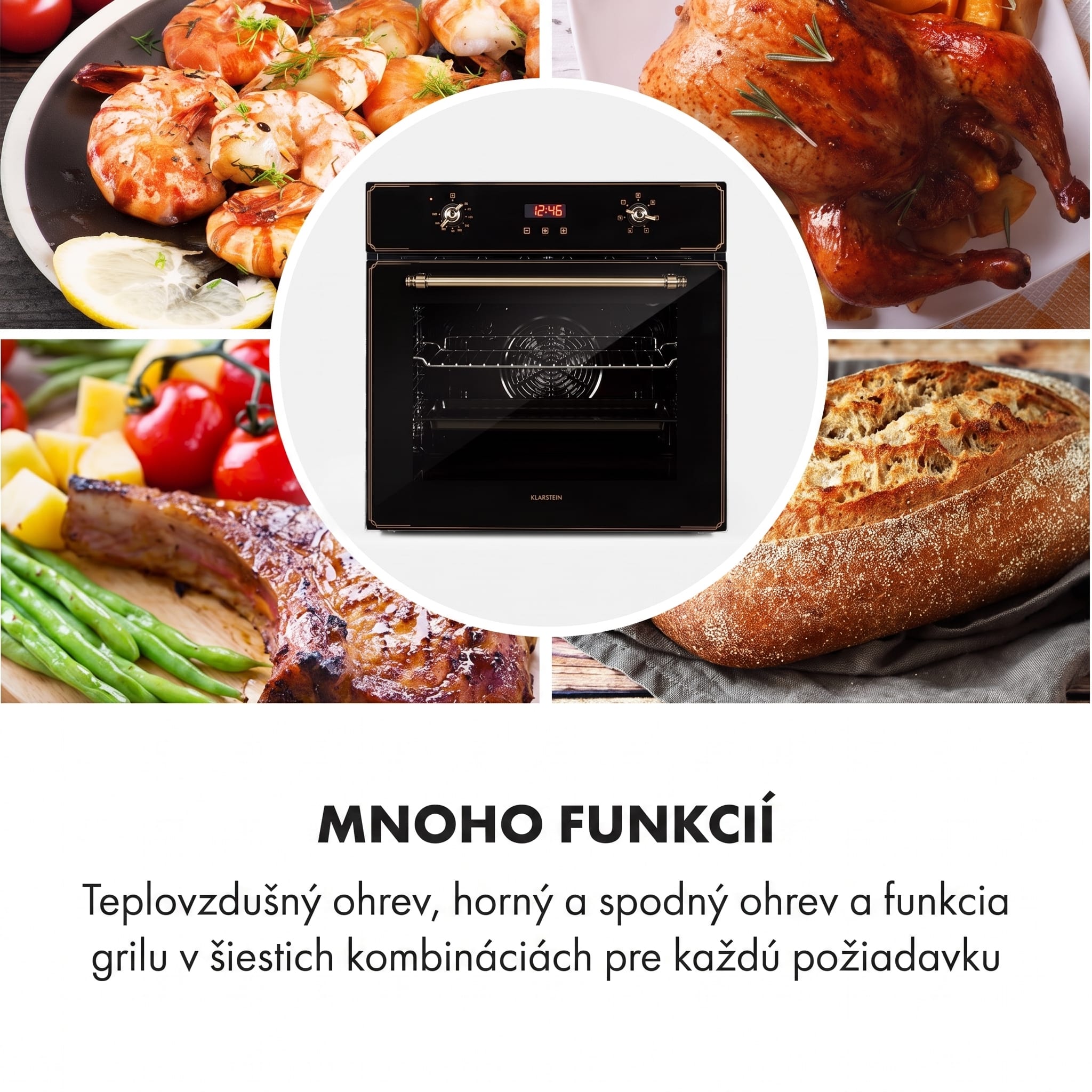 Klarstein Elizabeth, vstavaná rúra, retro dizajn, 6 funkcií, 50 – 250 °C, čierna – Obrázok 3