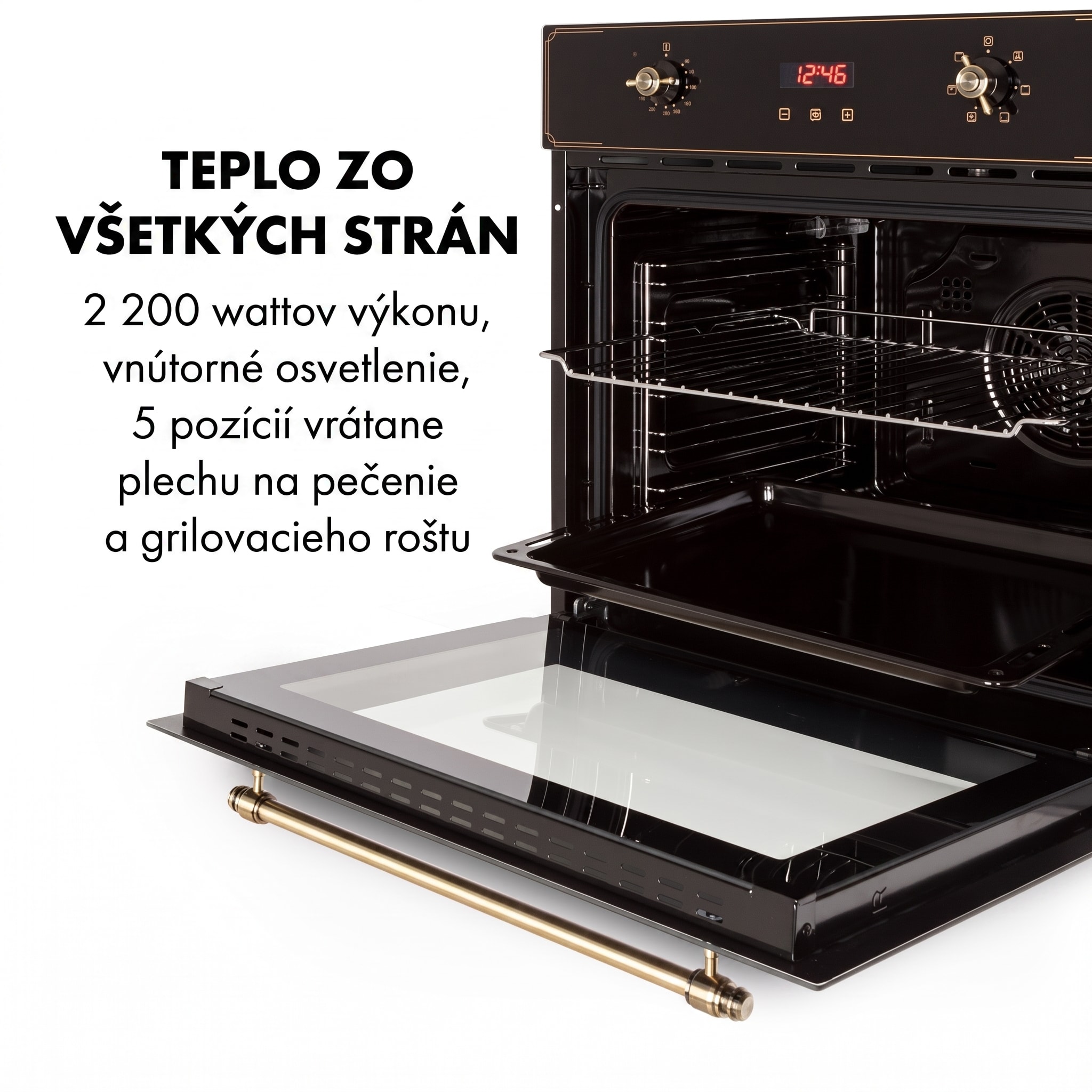 Klarstein Elizabeth, vstavaná rúra, retro dizajn, 6 funkcií, 50 – 250 °C, čierna – Obrázok 5