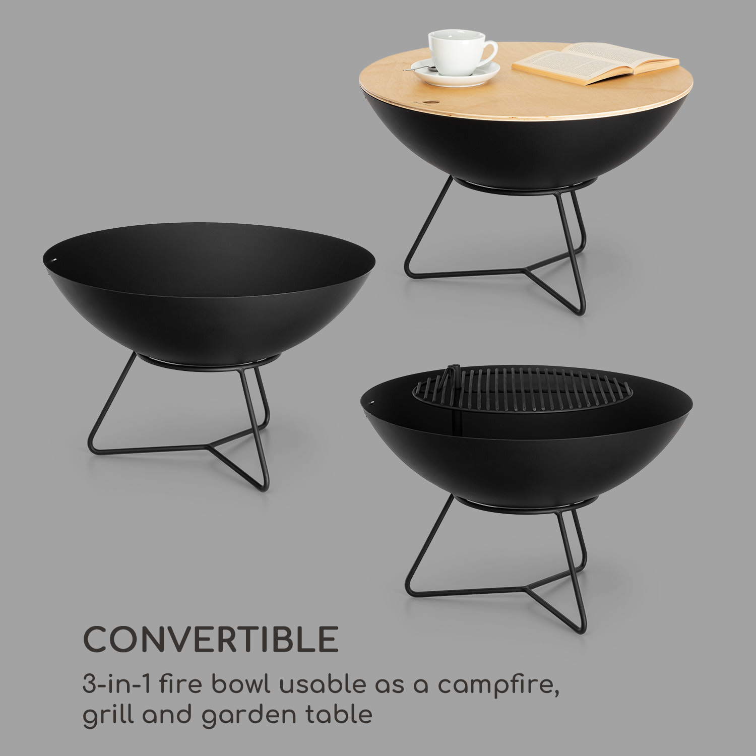 Blumfeldt Orbit, oceľové ohnisko 3 v 1, Ø 60 cm, 40 cm gril, stôl, čierne – Obrázok 3