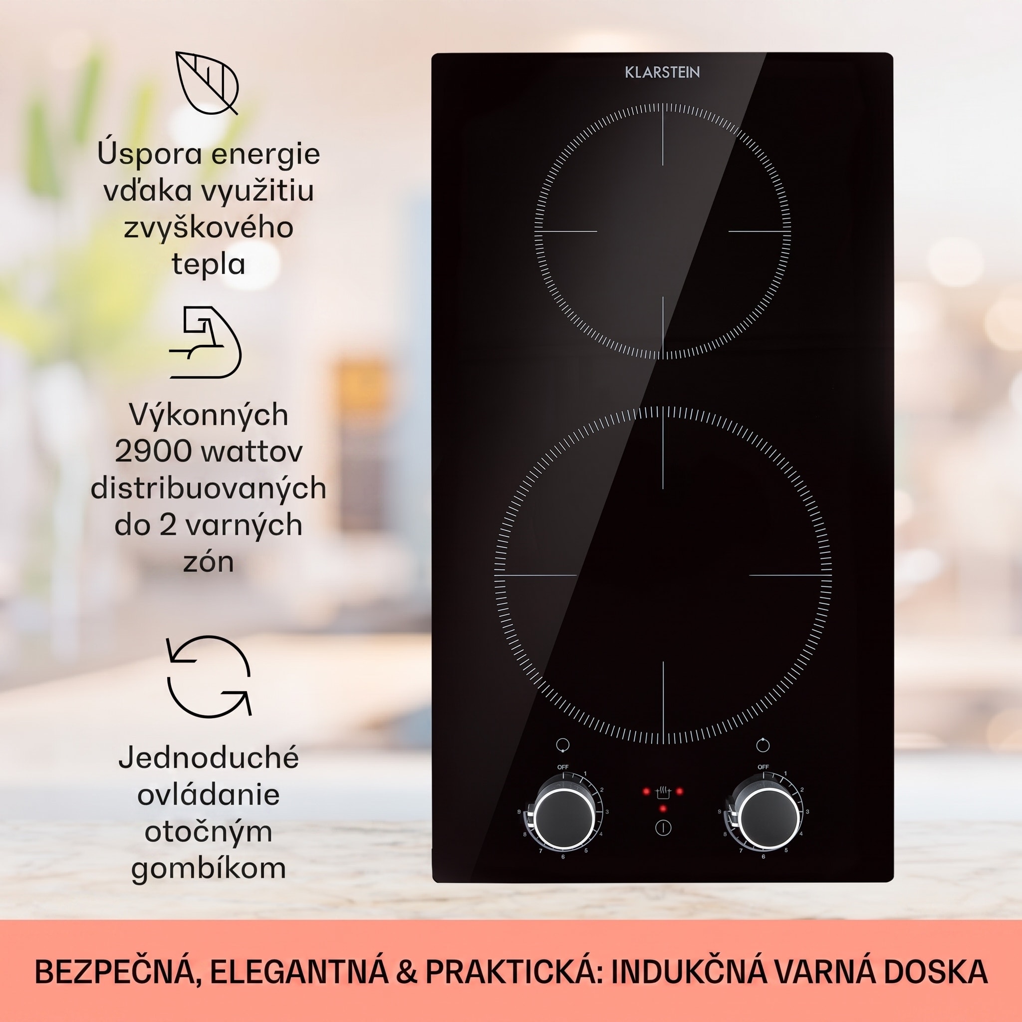 Klarstein Kochheld, indukčná varná doska, 2900 W, 2 zóny, otočné regulátory, sklo, čierna – Obrázok 2