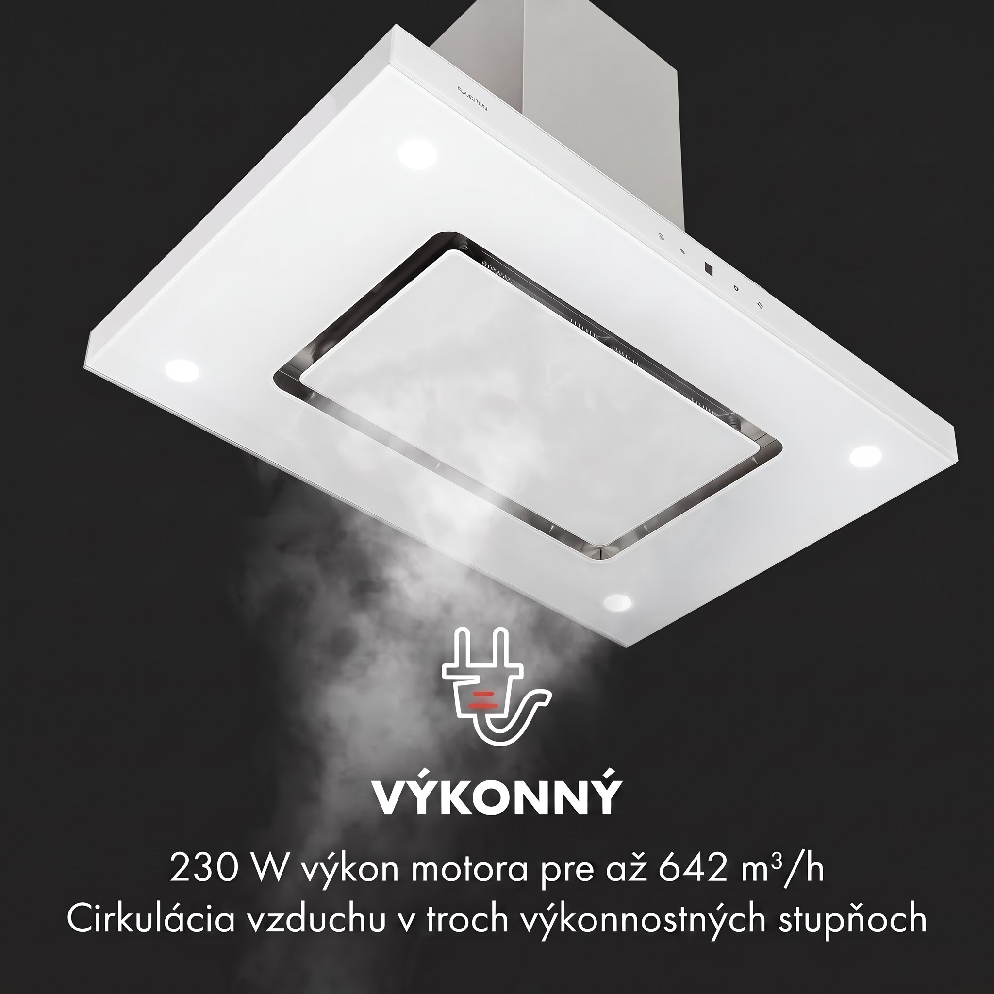 Klarstein Valeria, digestor, 90 cm, ostrovčekový, 642 m³/h, dotykový panel, LED, sklo, nehrdzavejúca oceľ, biely – Obrázok 5