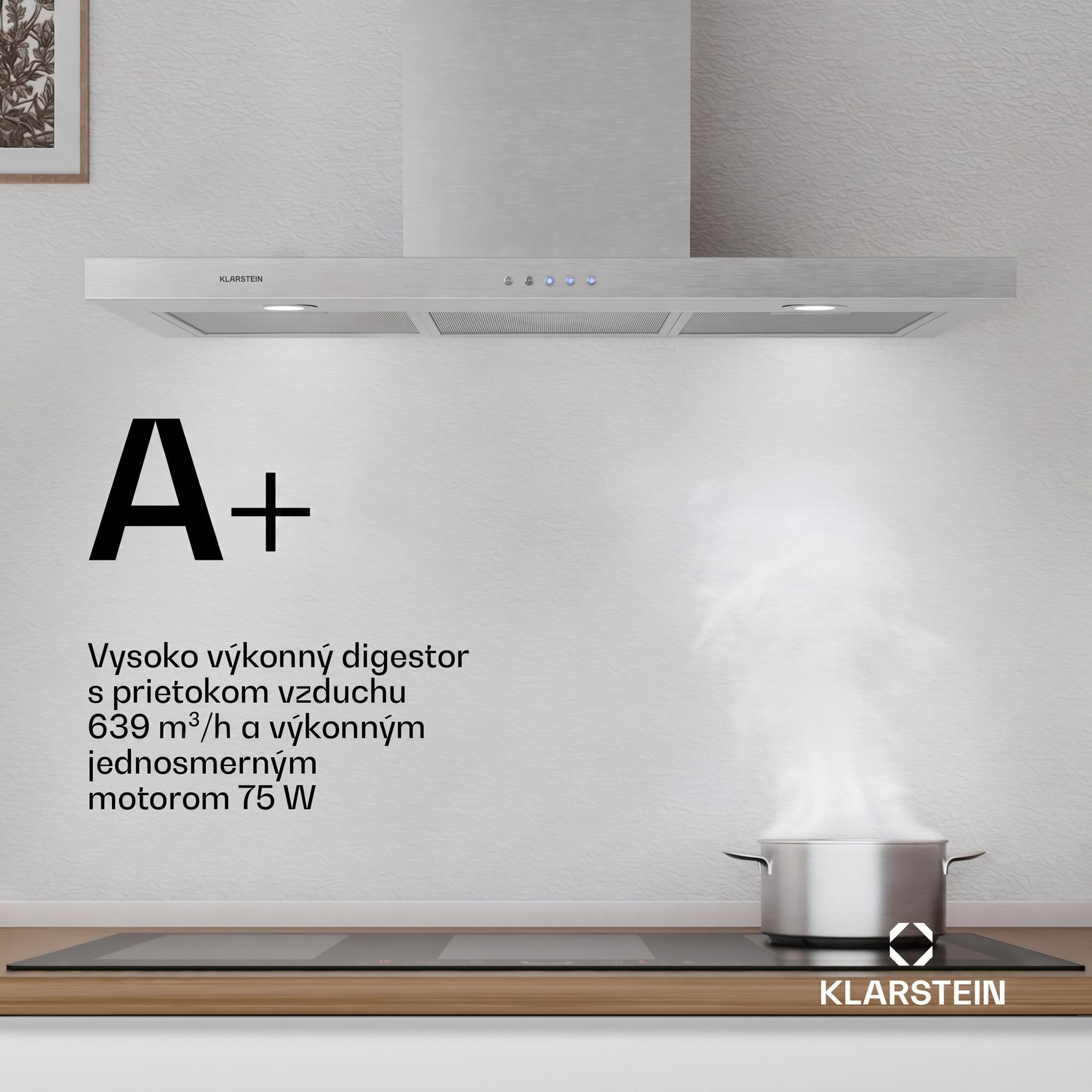 Klarstein Limelight, digestor, 90 cm, nástenný, 640 m³/h, strieborný – Obrázok 2