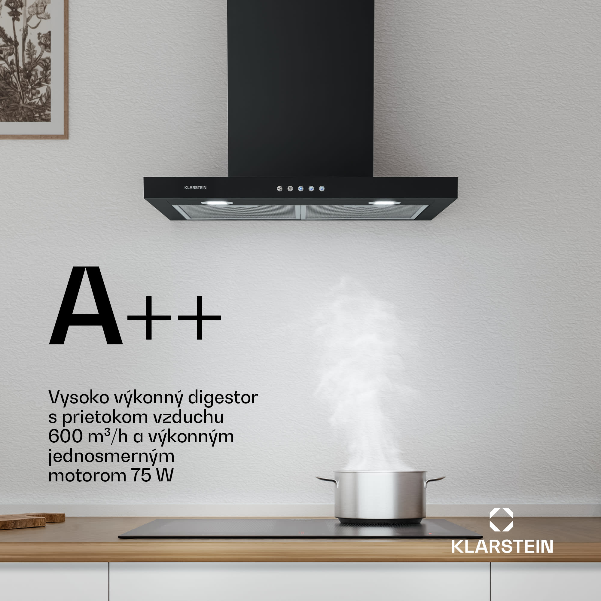 Klarstein Limelight, digestor, 60 cm, nástenný, 640 m³/h, čierny – Obrázok 2
