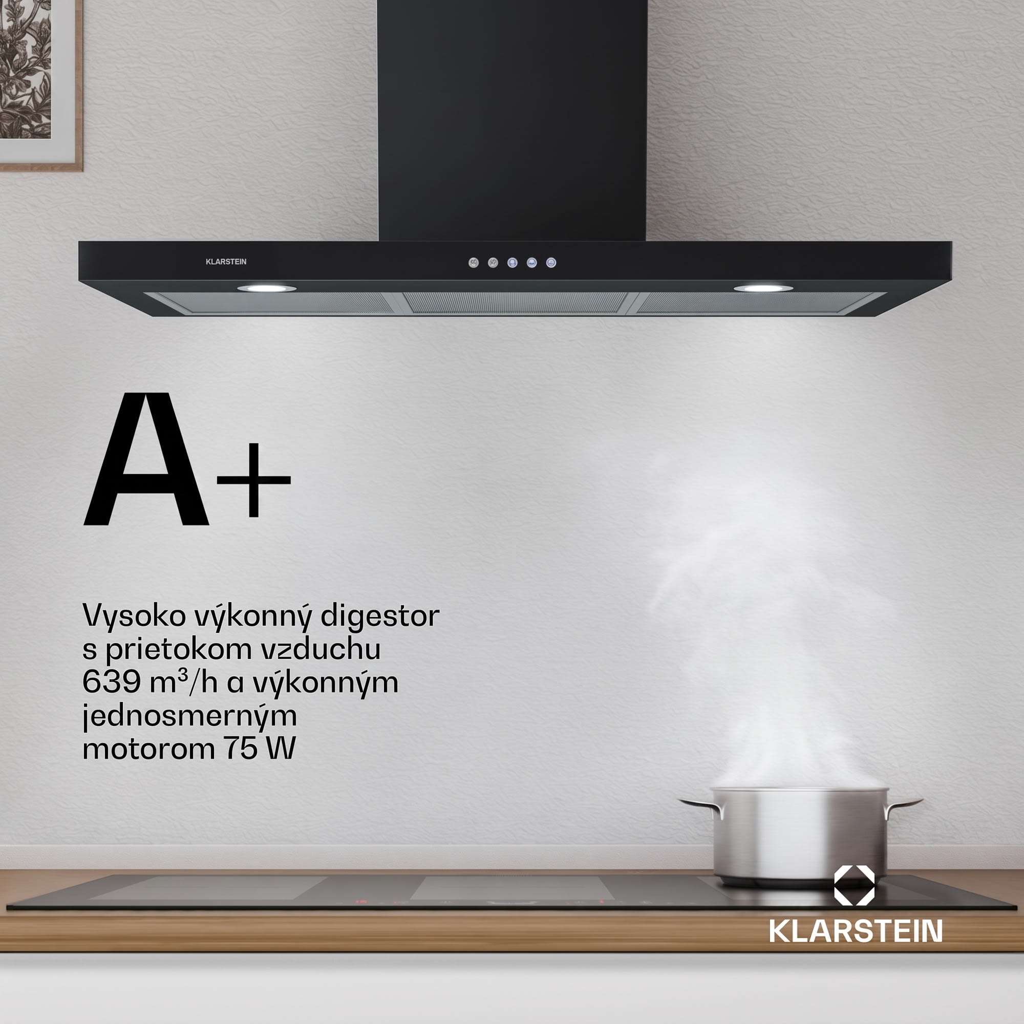 Klarstein Limelight, digestor, 90 cm, nástenný, 640 m³/h, čierny – Obrázok 2