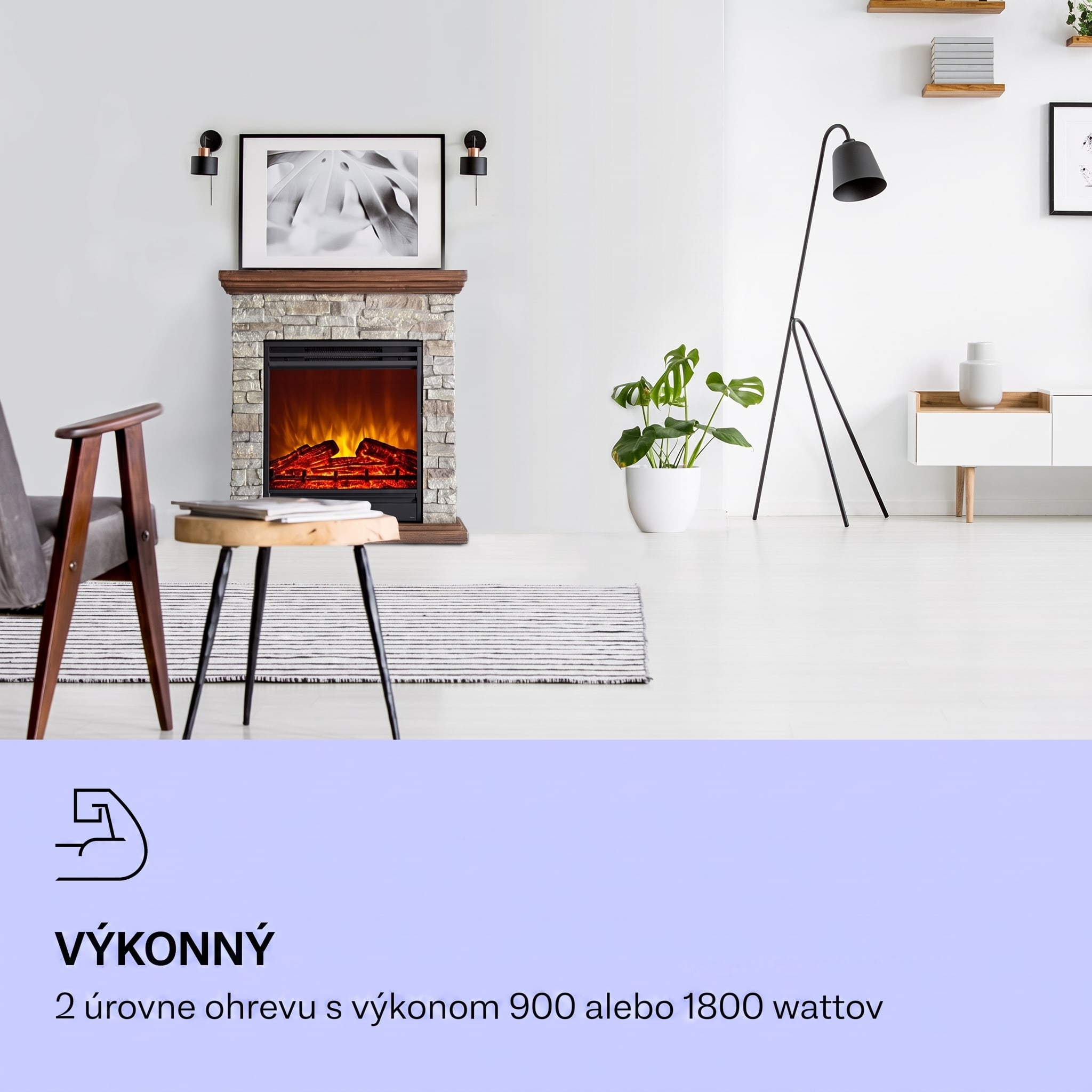 Klarstein Etna, elektrický krb, 1800 W, týždenný časovač, diaľkové ovládanie, sivý/ hnedý – Obrázok 2