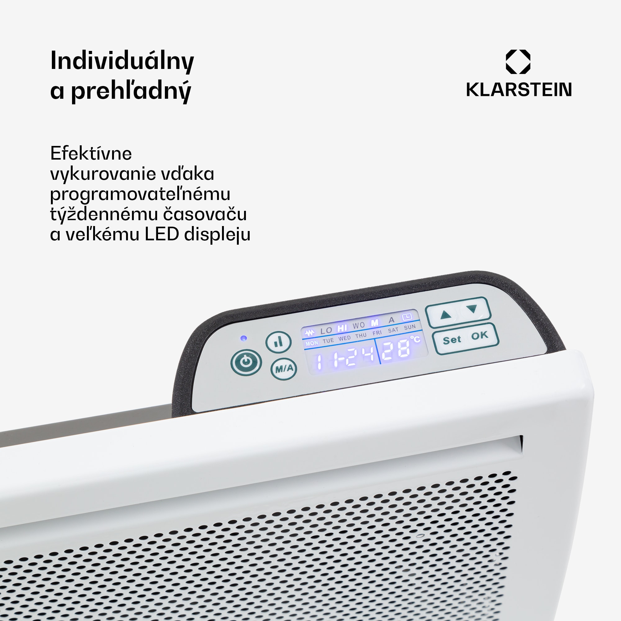 Klarstein Hot Spot Slimcurve Double Wave, konvektor, ohrievač 2 v 1, 1000 W, týždenný časovač, biely – Obrázok 5