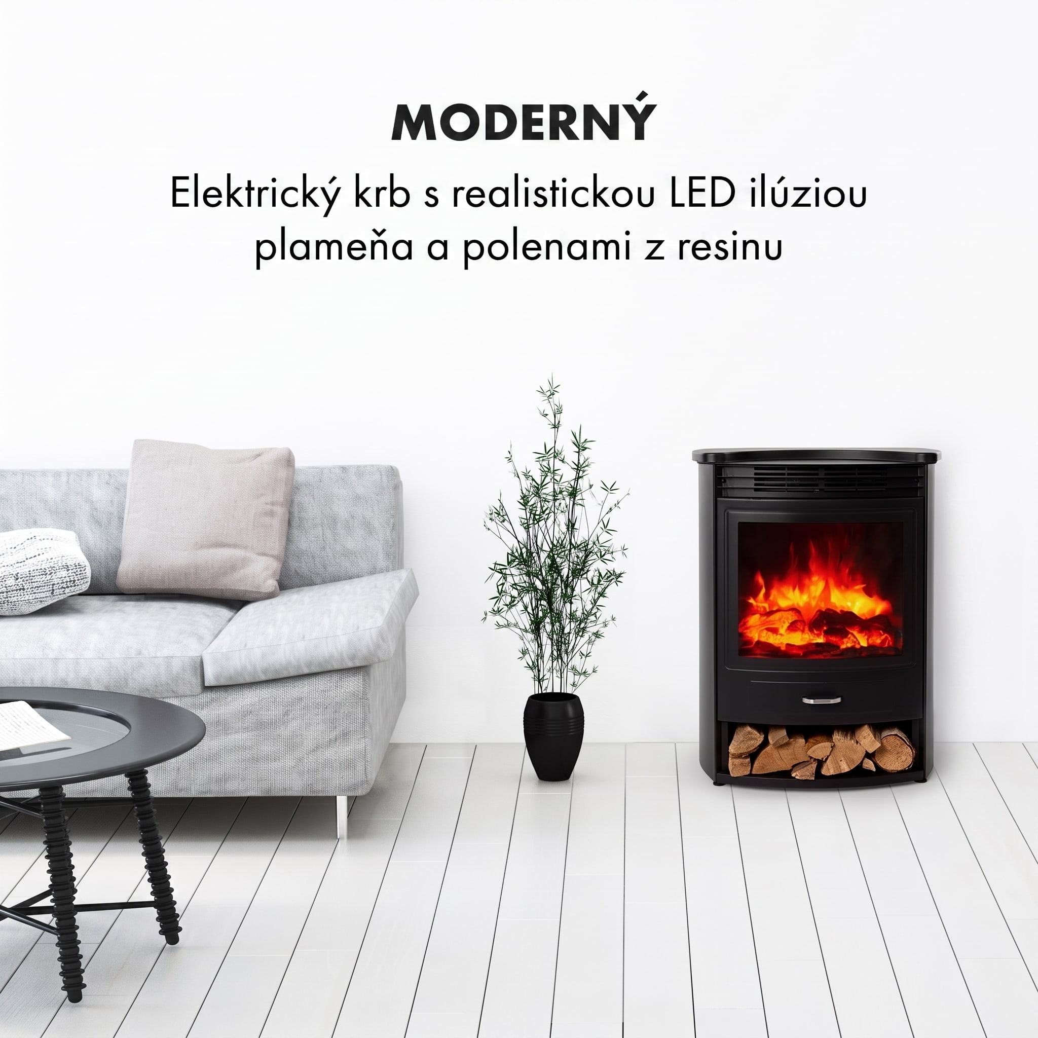 Klarstein Bormio S Smart, elektrický krb, 900/1800 W, termostat, týždenný časovač, čierny – Obrázok 3